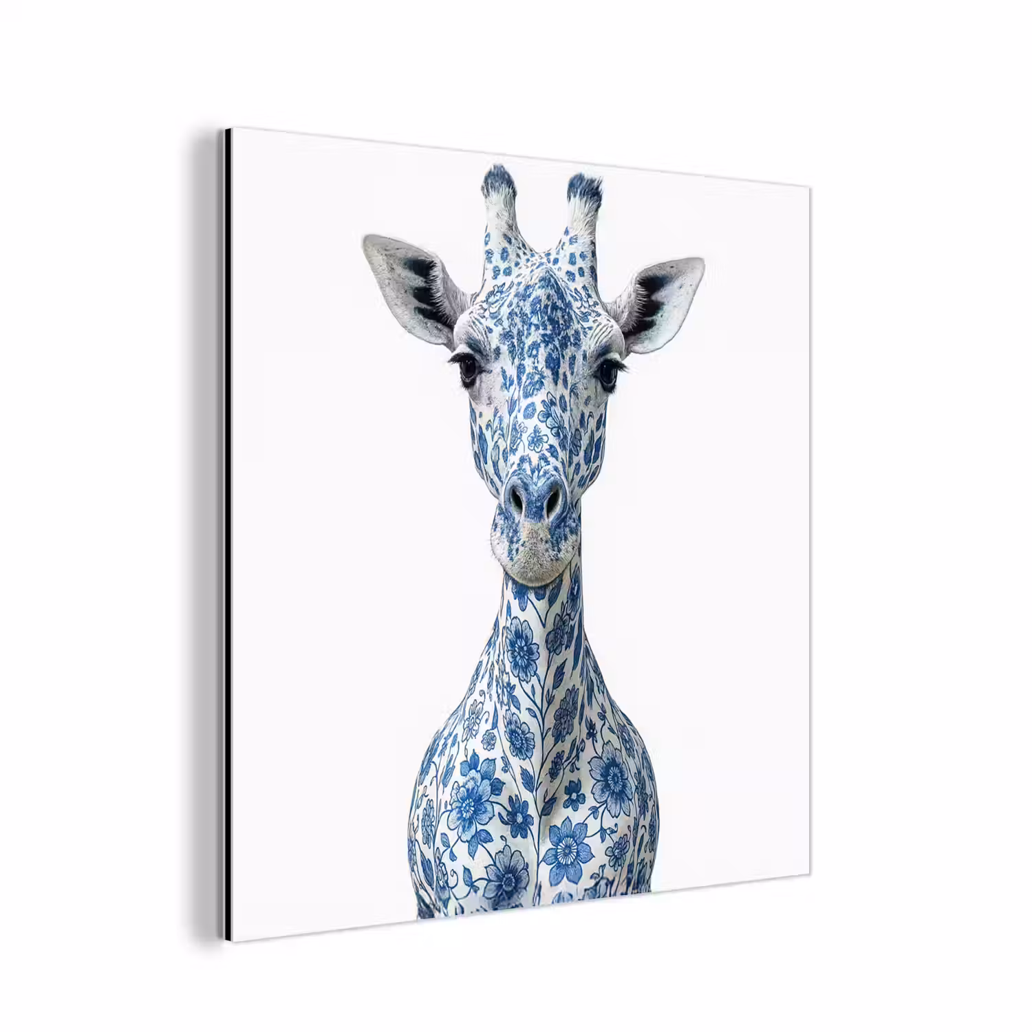 Giraffe - Delfts blauw - Dieren - Minimalistisch aluminium wit klein -3d
