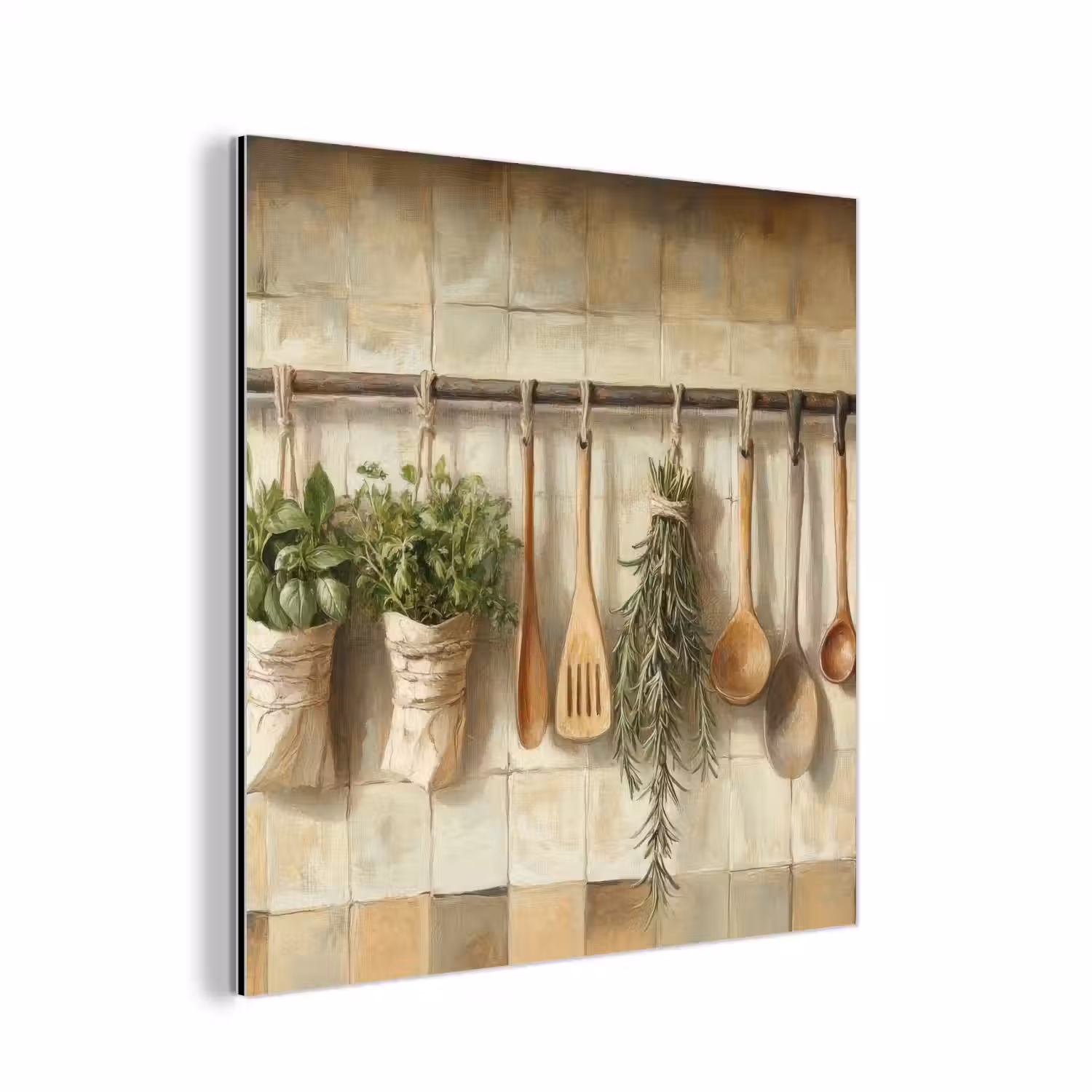 Hout - Keukengerei - Stilleven - Tegels aluminium wit klein -3d
