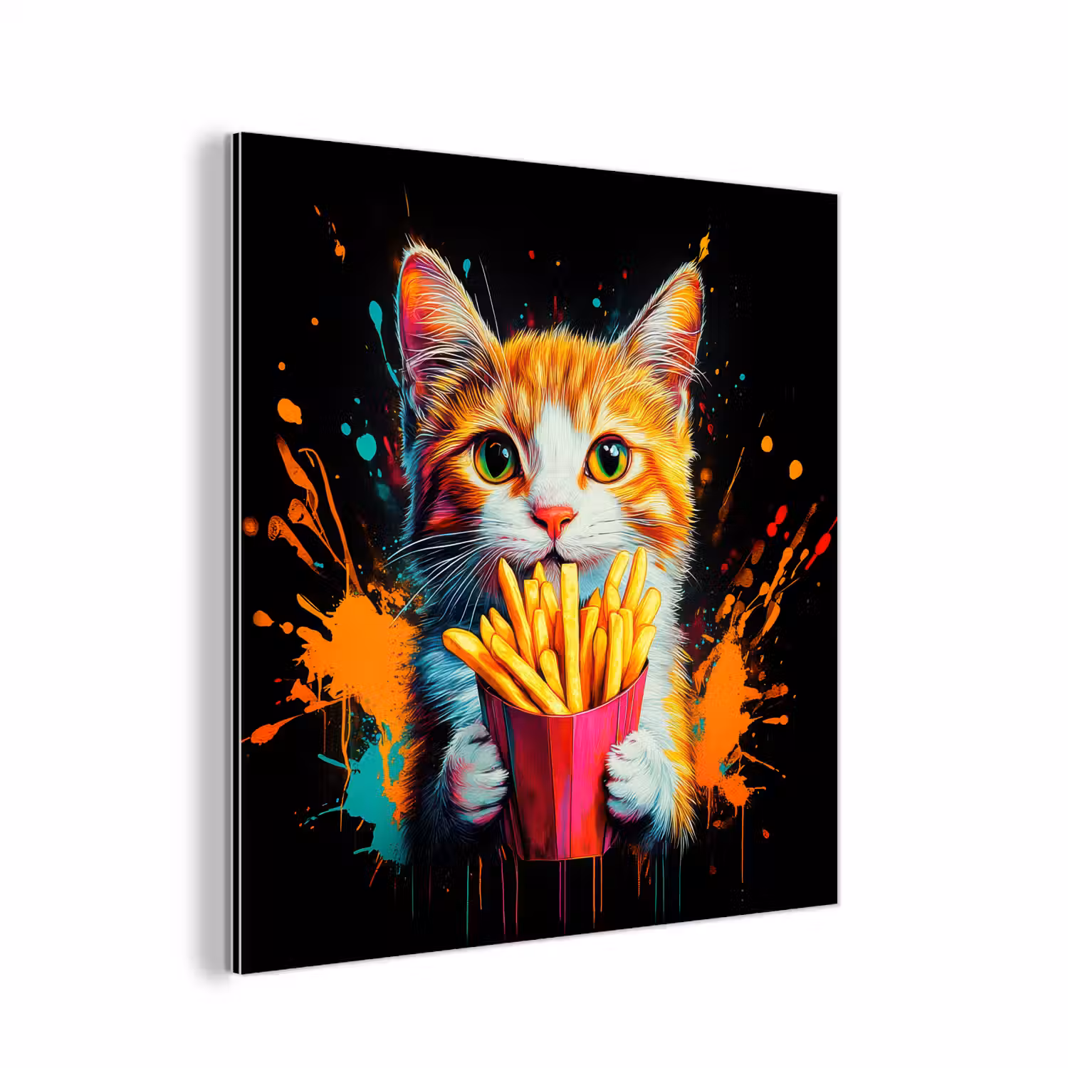 Kat - Eten - Patat - Graffiti - Abstract aluminium wit klein -3d