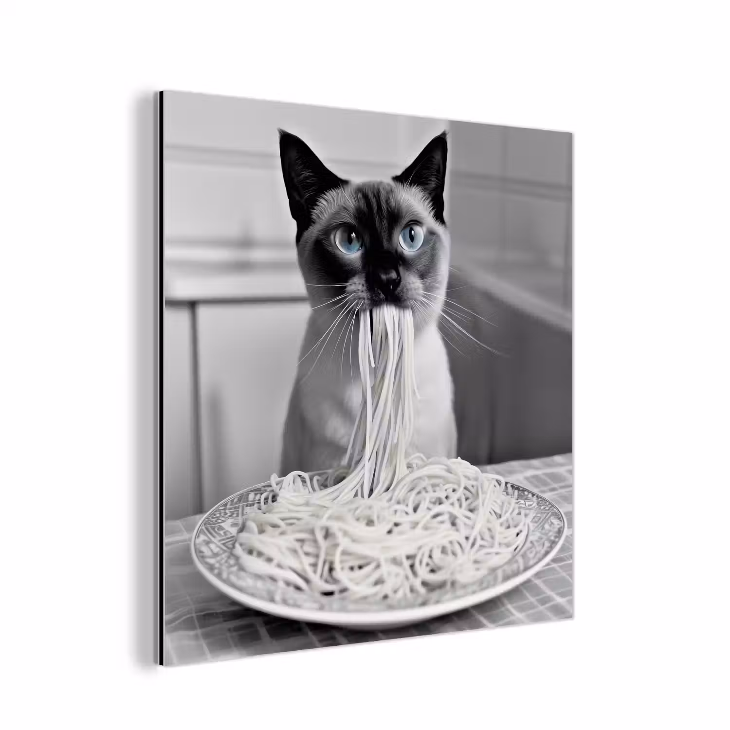 Kat - Siamees - Zwart Wit - Schattig - Dieren aluminium wit klein -3d