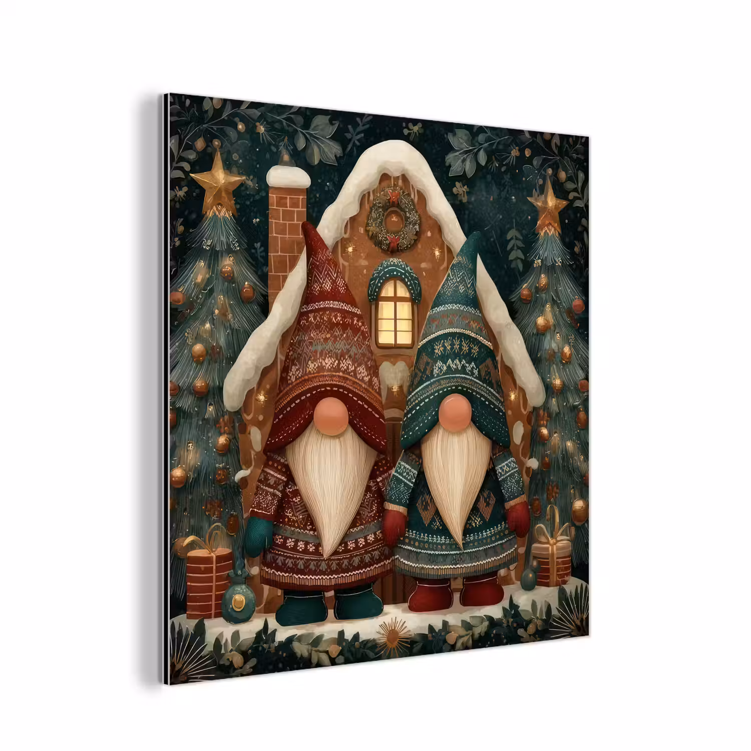 Kerst - Gnomen - Peperkoekhuisje - Rood - Groen aluminium wit klein -3d