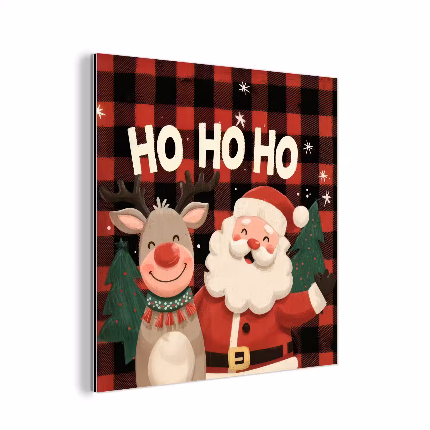 Kerstman - Rendier - Tekst - Rood - Zwart aluminium wit klein -3d
