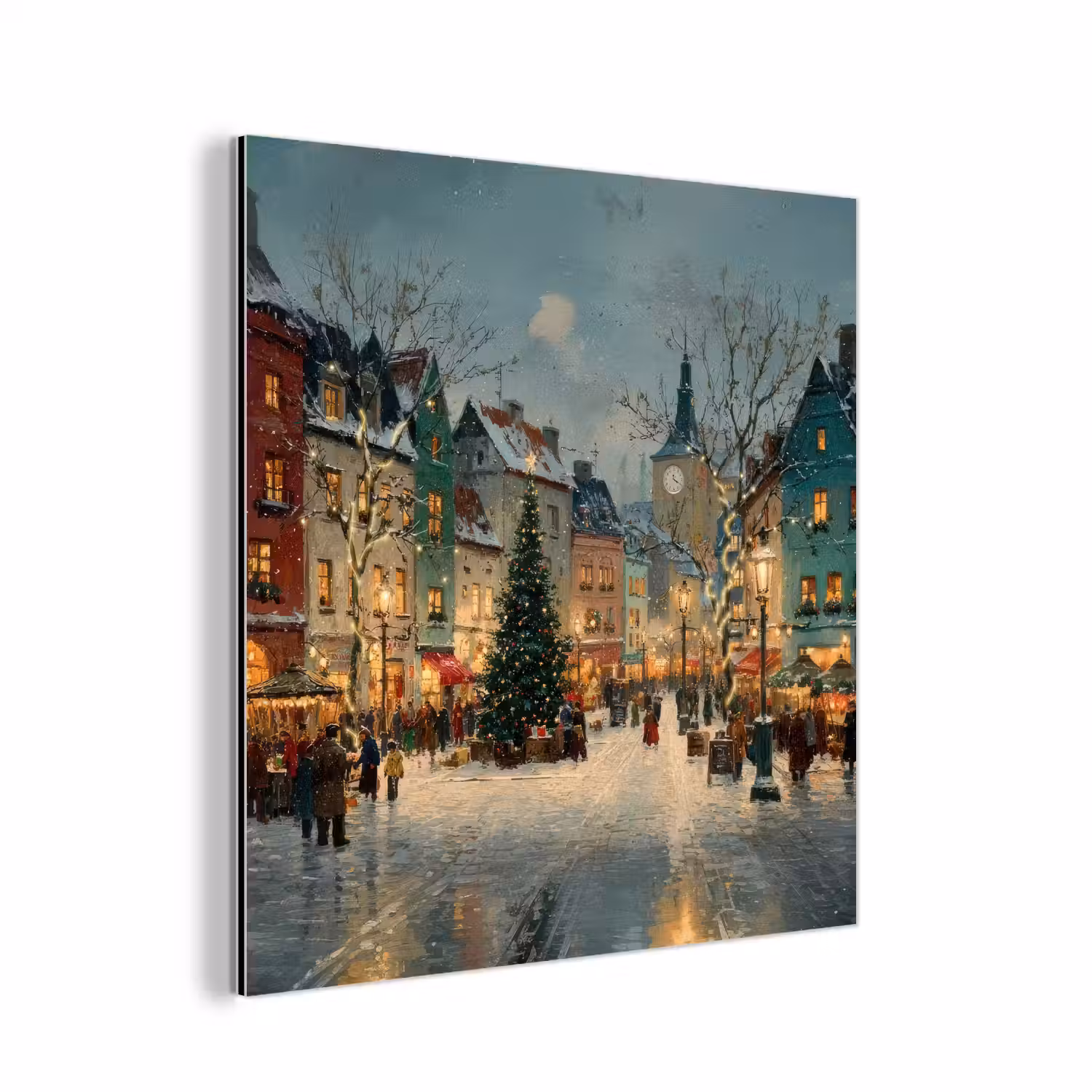 Kerstsfeer - Stadsplein - Kleurrijk aluminium wit klein -3d