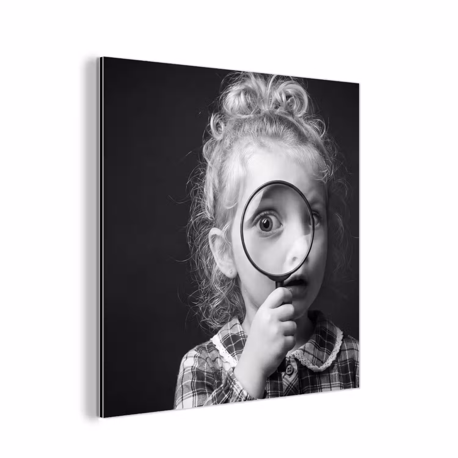 Kind - Vergrootglas - Portret - Zwart-wit aluminium wit klein -3d