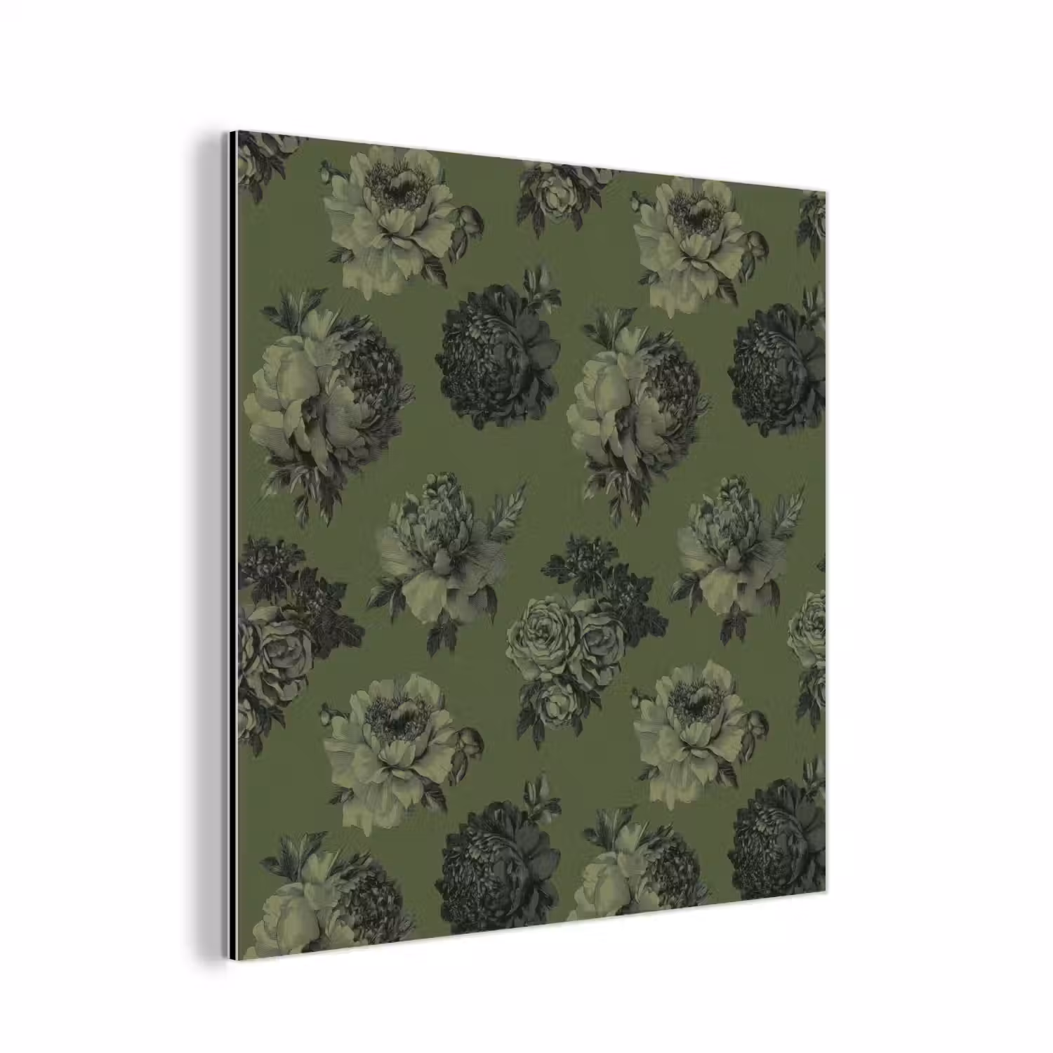 Klassiek - botanisch - olijfgroen - bloemen aluminium wit klein 46 -3d
