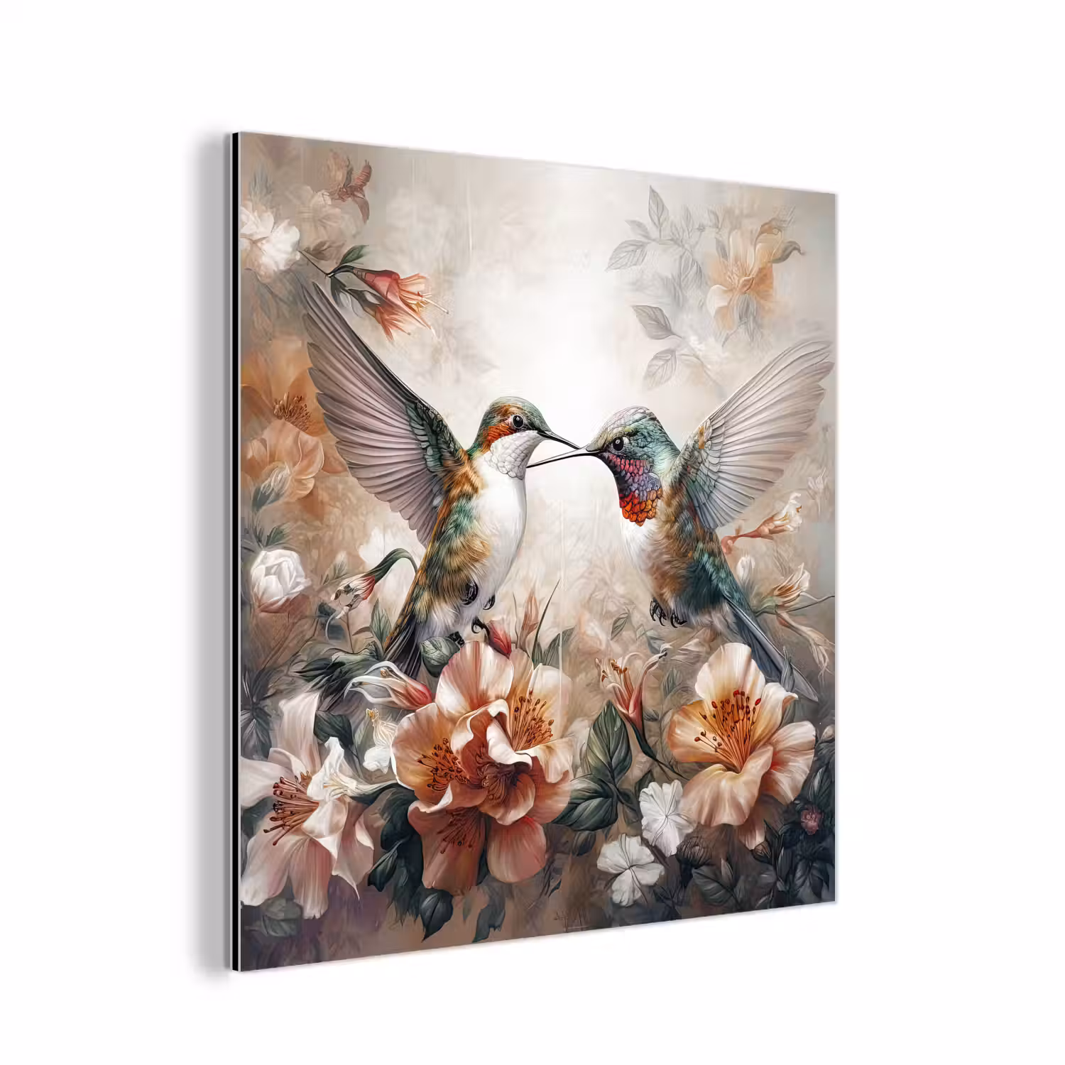 Kolibrie - Vogels - Bloemen - Natuur aluminium wit klein -3d