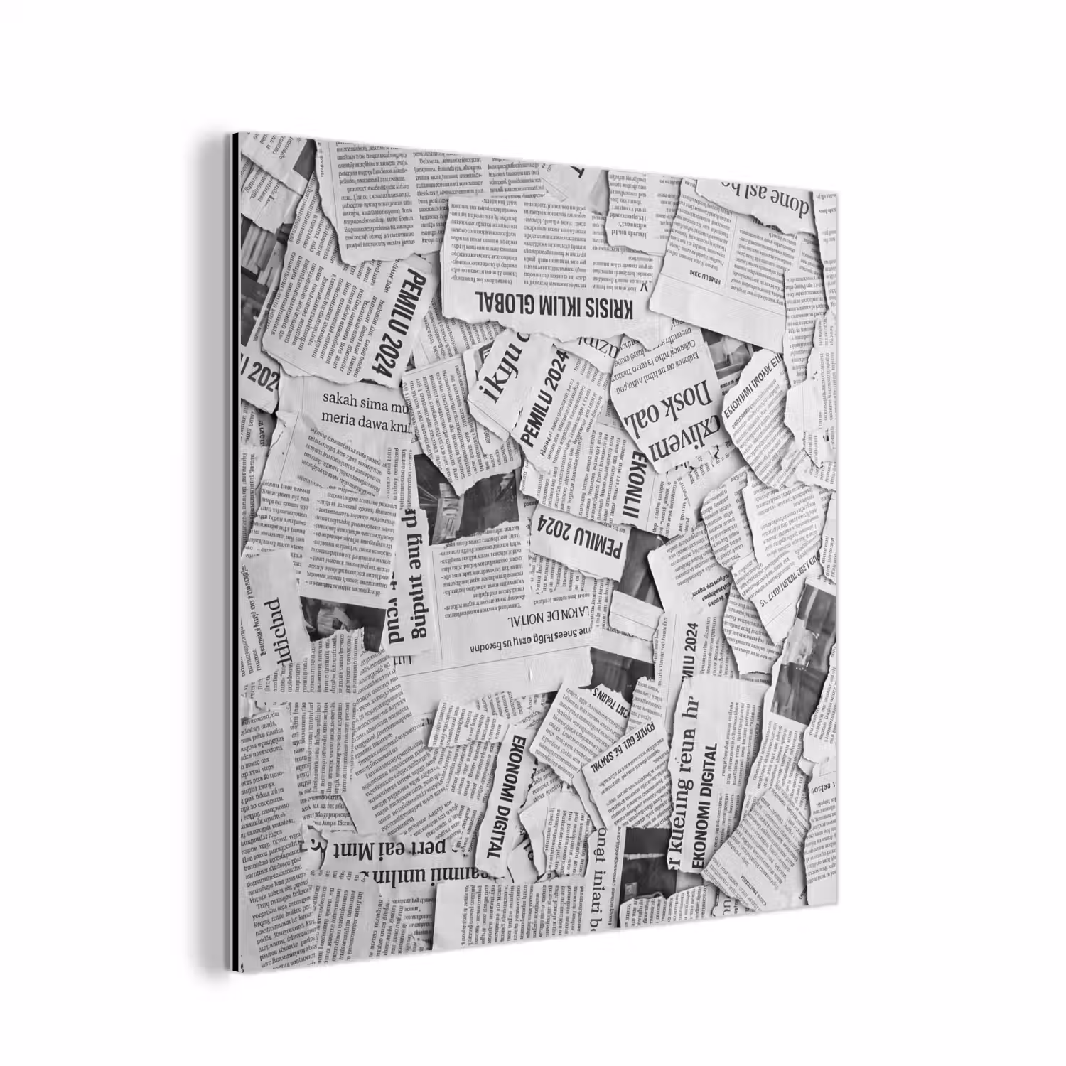 Krant - Versnipperd - Textuur - Zwart-wit - Abstract aluminium wit klein -3d