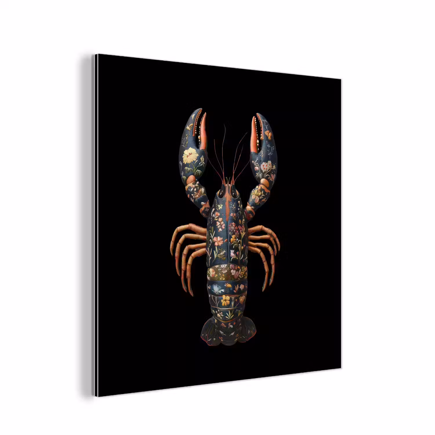 Kreeft - Zwart - Bloemenpatroon - Artistiek aluminium wit klein -3d