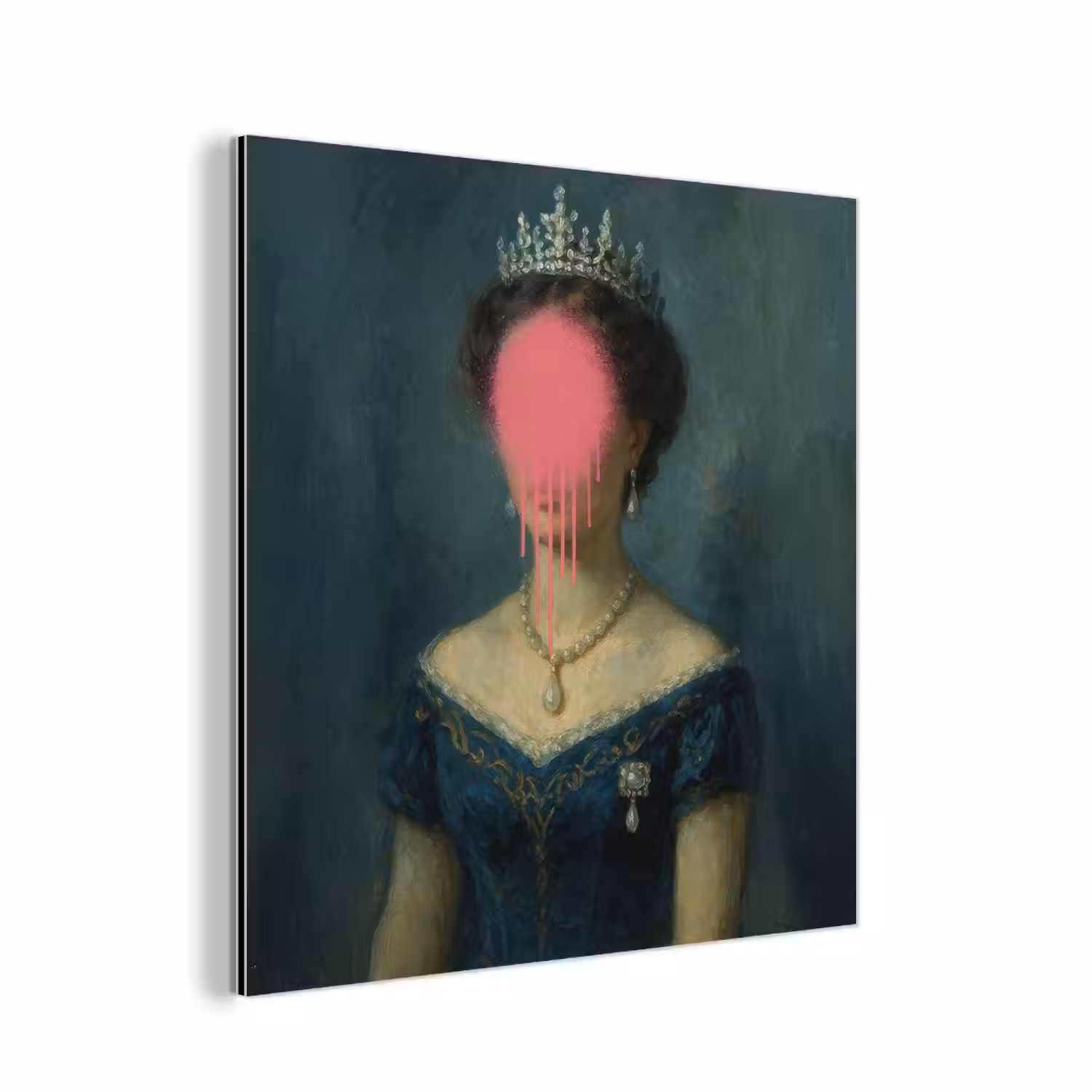 Kroon - Roze druipend verf - Portret aluminium wit klein -3d