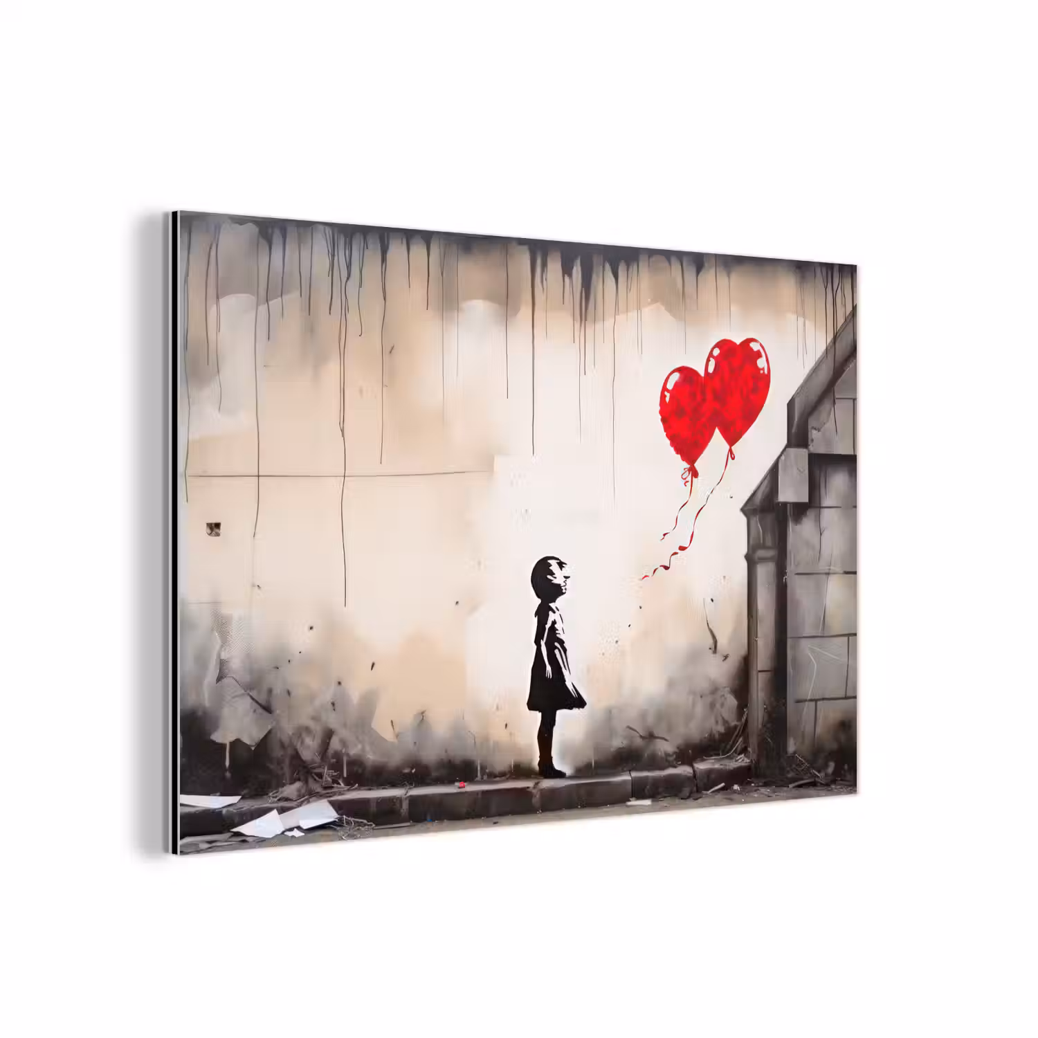 Kunst - Meisje - Ballonnen - Hart - Grijs aluminium wit klein -3d