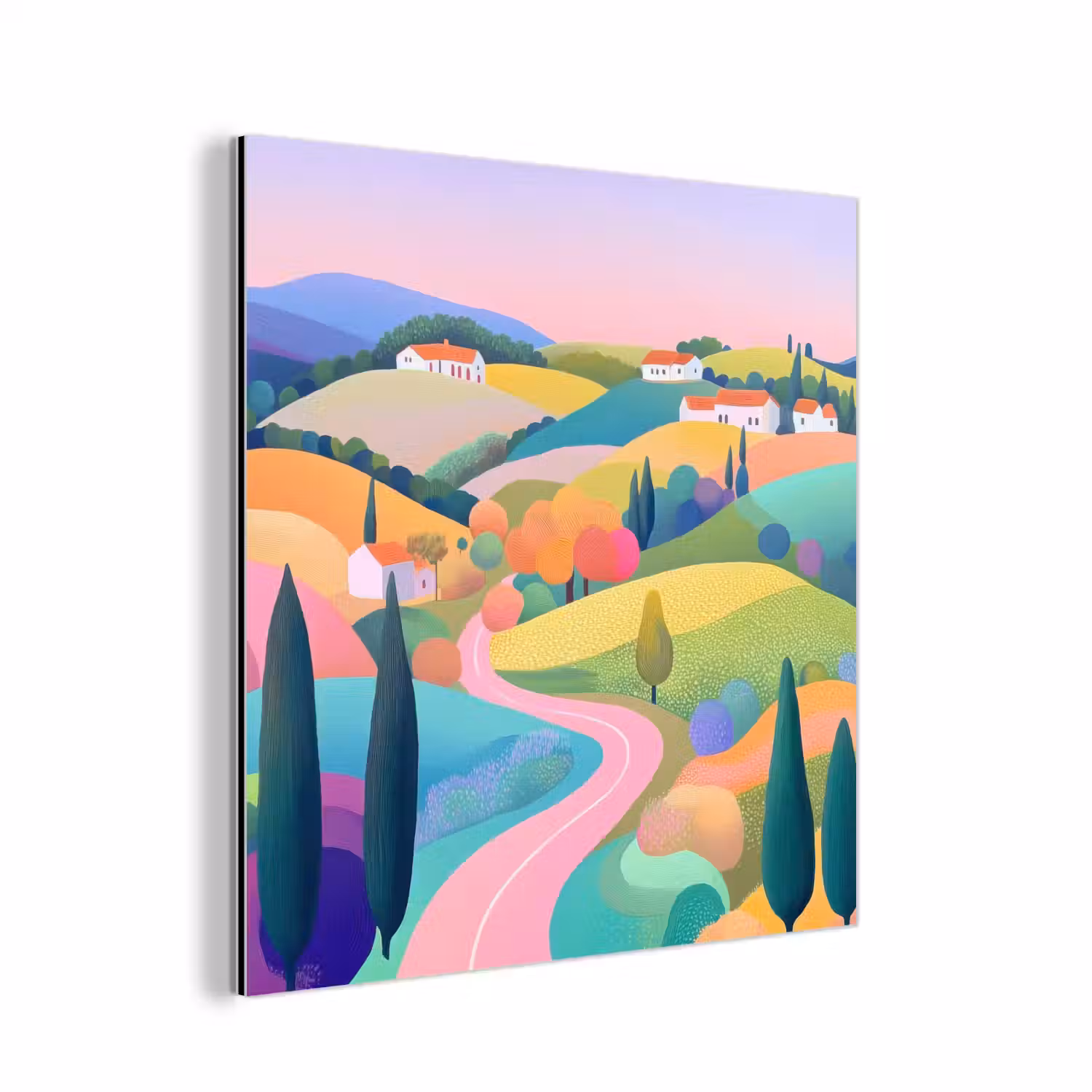 Landschap - Paars - Pastel - Huizen aluminium wit klein -3d
