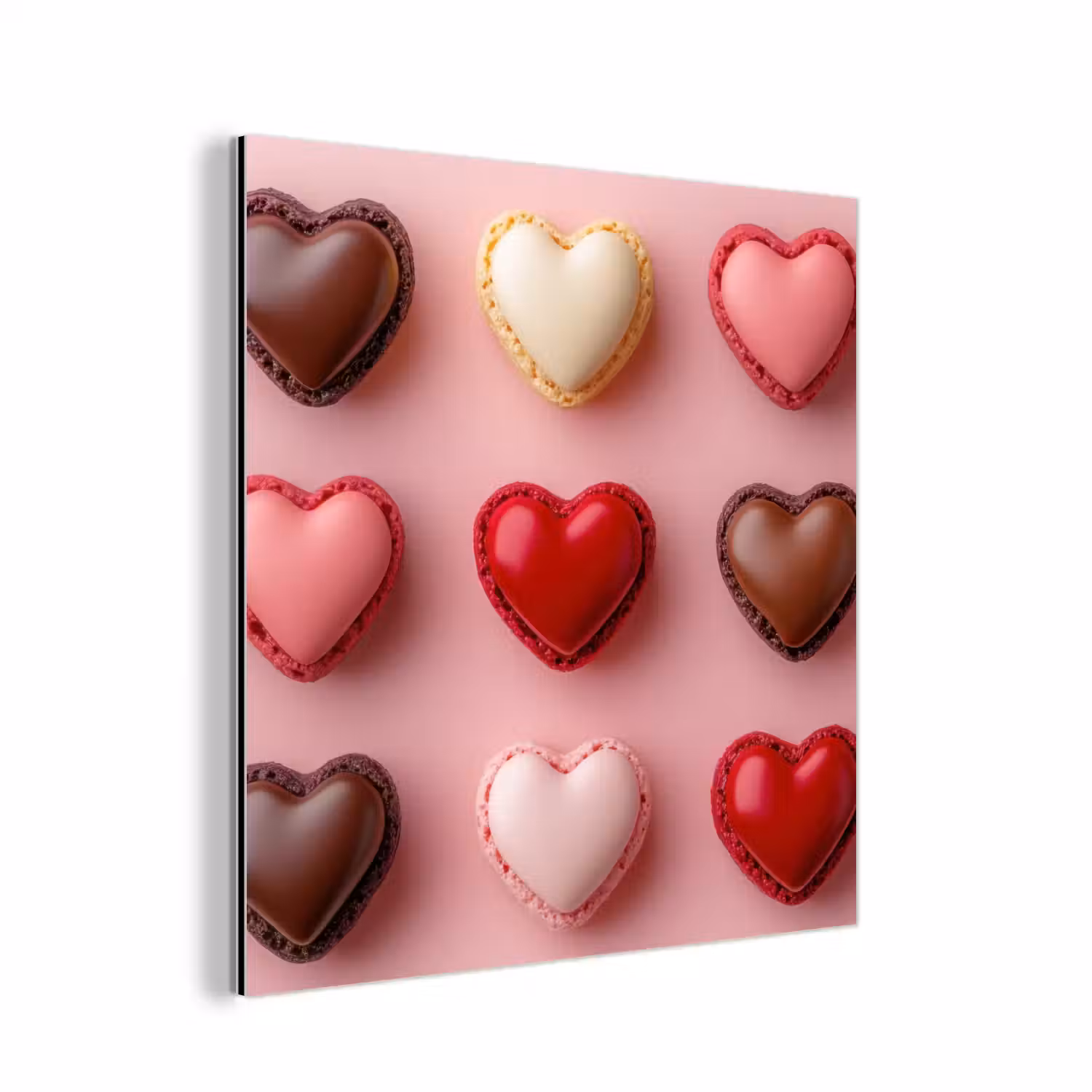 Macarons - Hartjes - Kleurrijk - Roze aluminium wit klein -3d