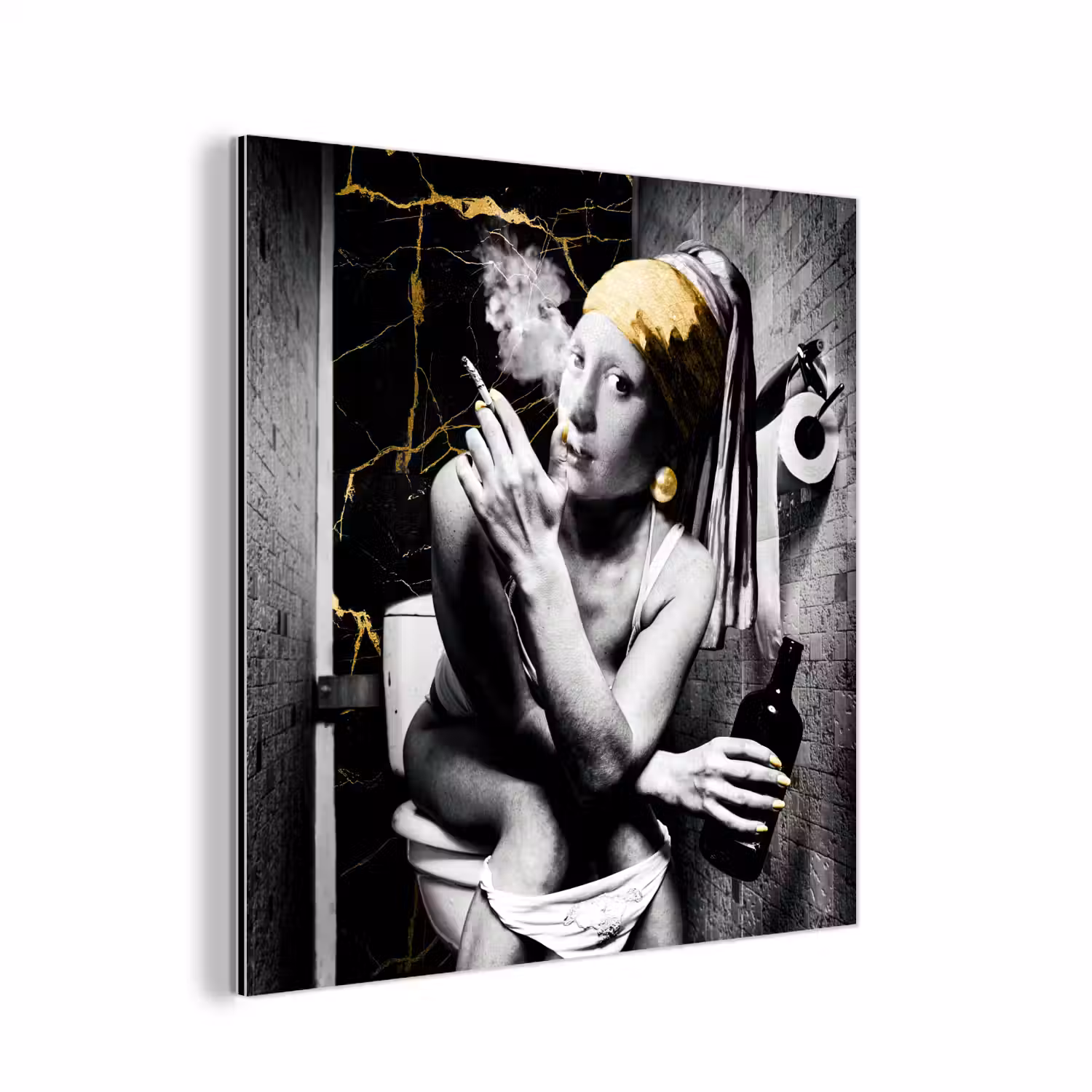 Marmerlook - Meisje met de parel - Sigaretten - Toilet - Goud - Kunst - Oude meesters aluminium wit klein -3d