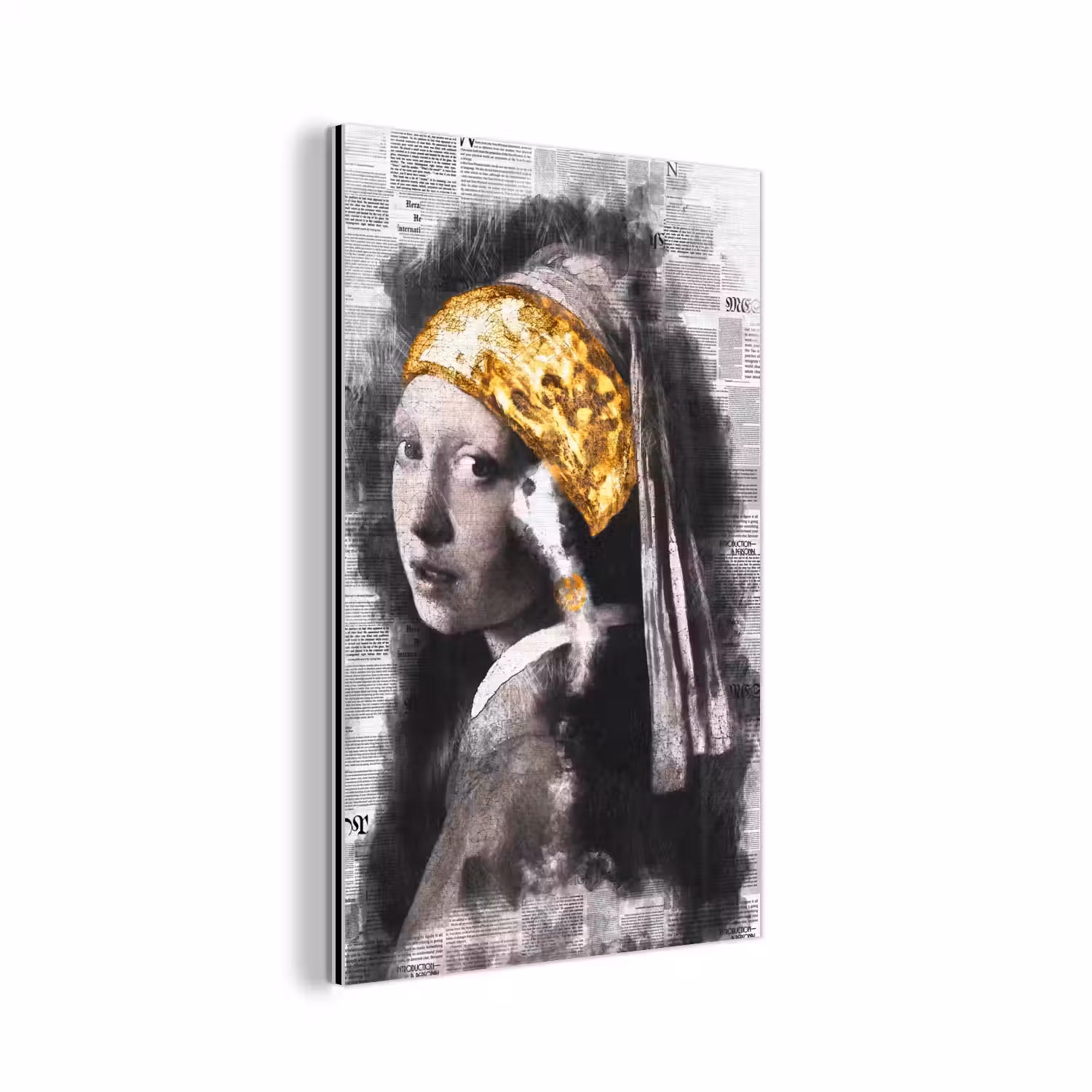 Meisje met de parel - Johannes Vermeer - Krant - Goud aluminium wit klein -3d