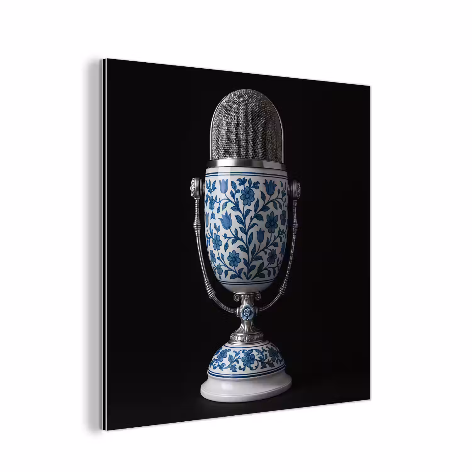Microfoon - Delfts blauw - Muziek aluminium wit klein -3d