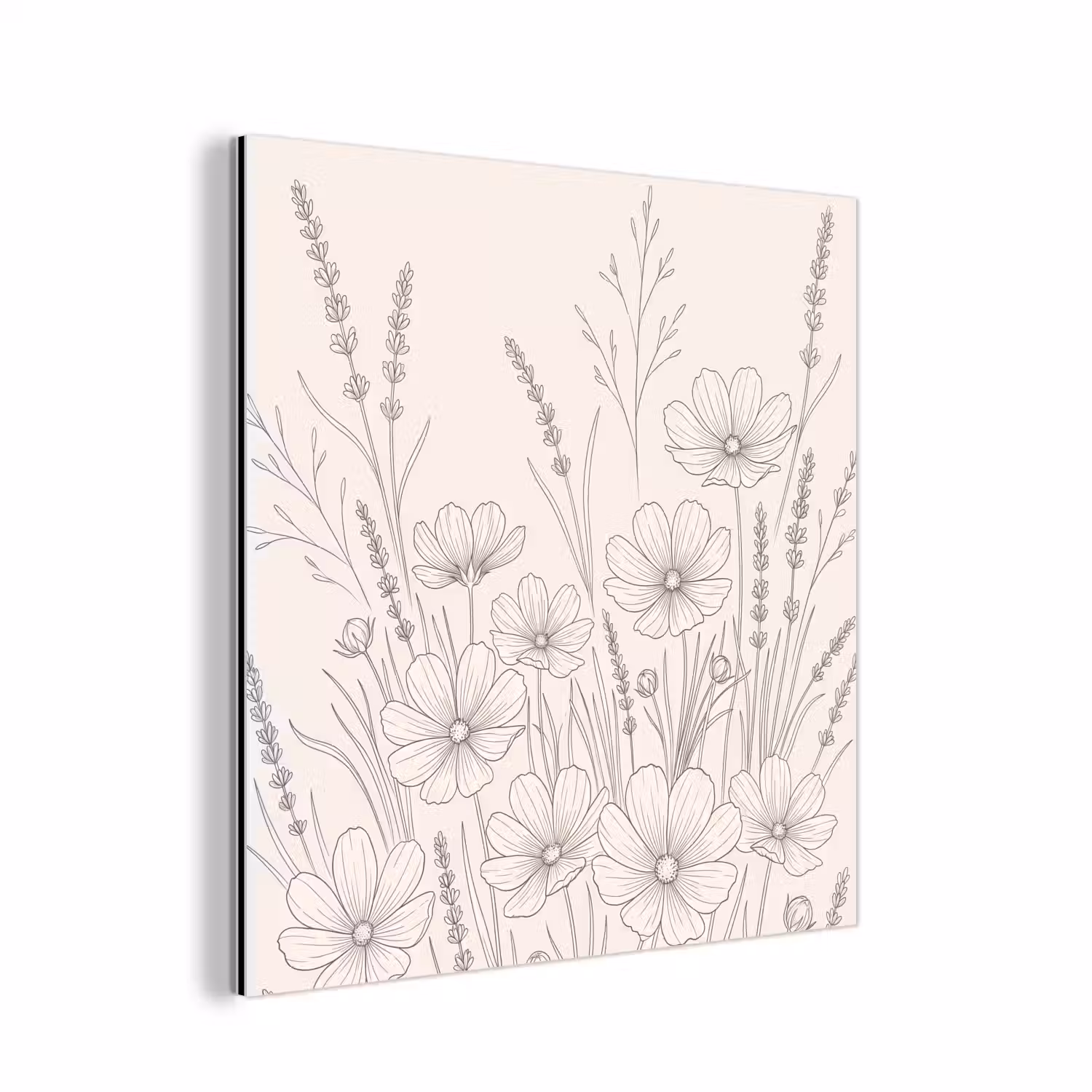 Minimalistisch - Modern - Bloemen - Beige aluminium wit klein -3d