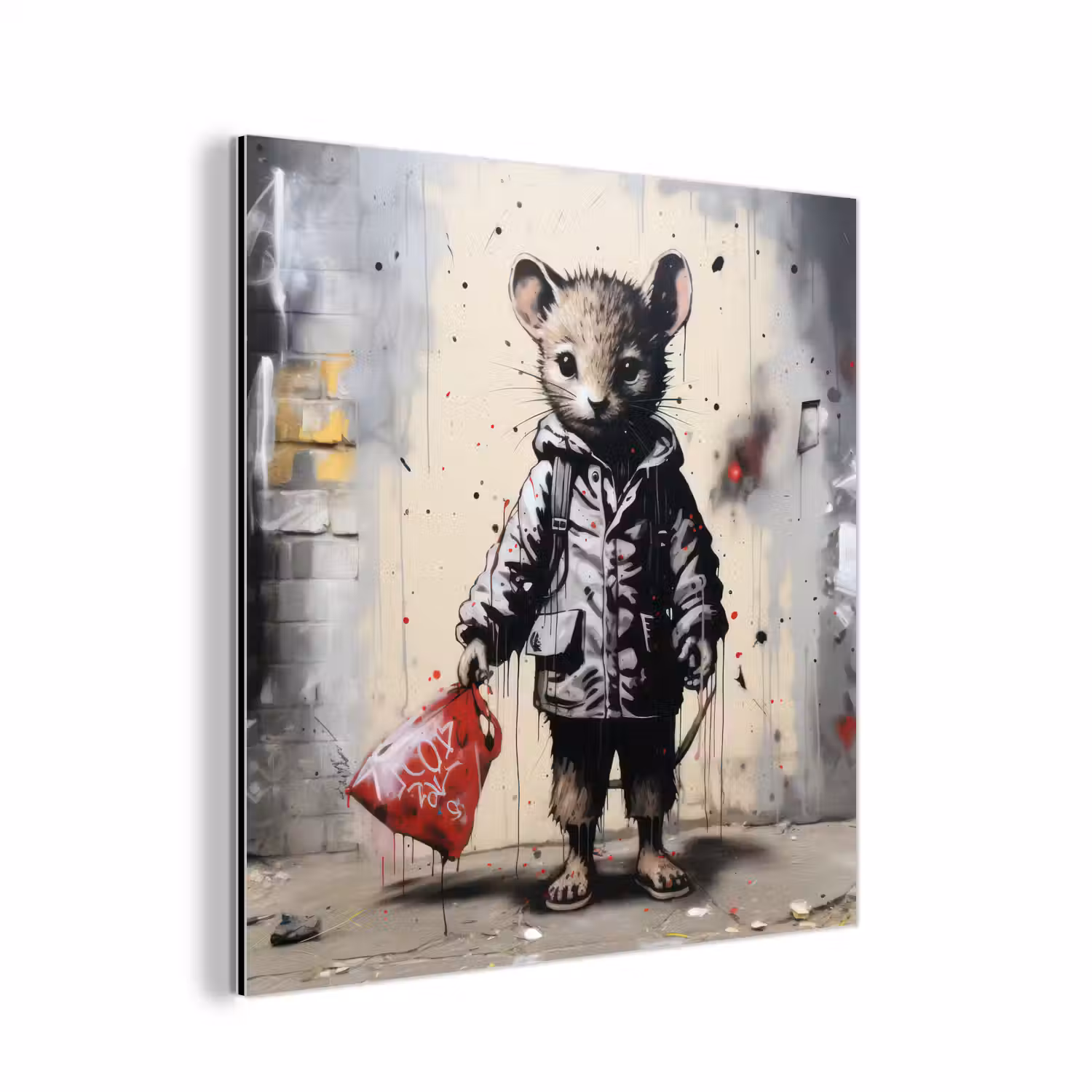 Muisje - Rood - Graffiti aluminium wit klein -3d