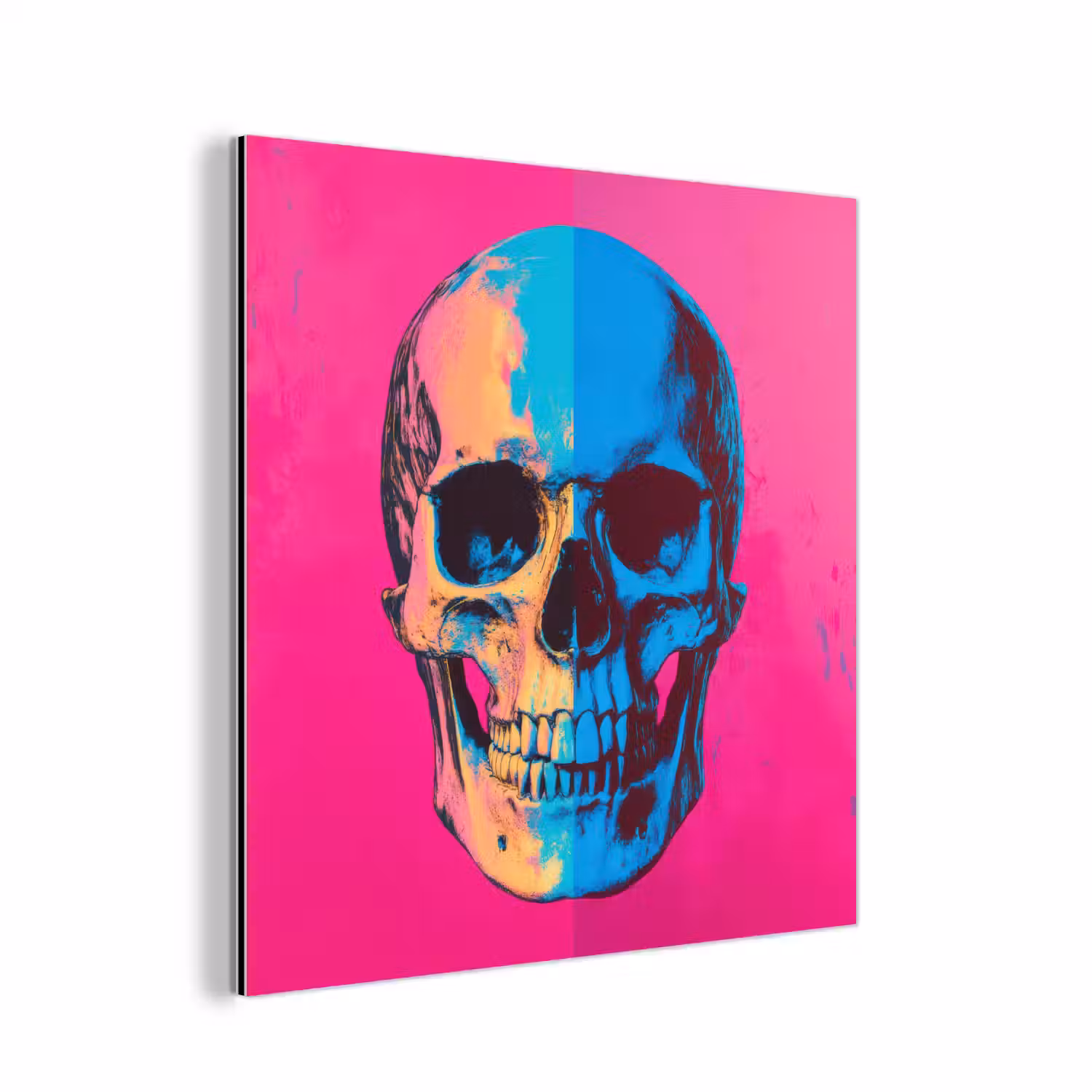 Neon - Blauw - Pop-art - Schedel aluminium wit klein -3d