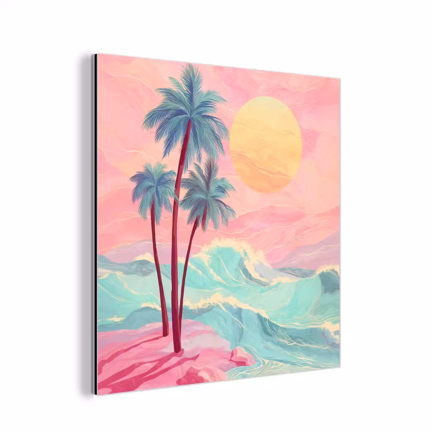Palmbomen - Golven - Zee aluminium wit klein -3d