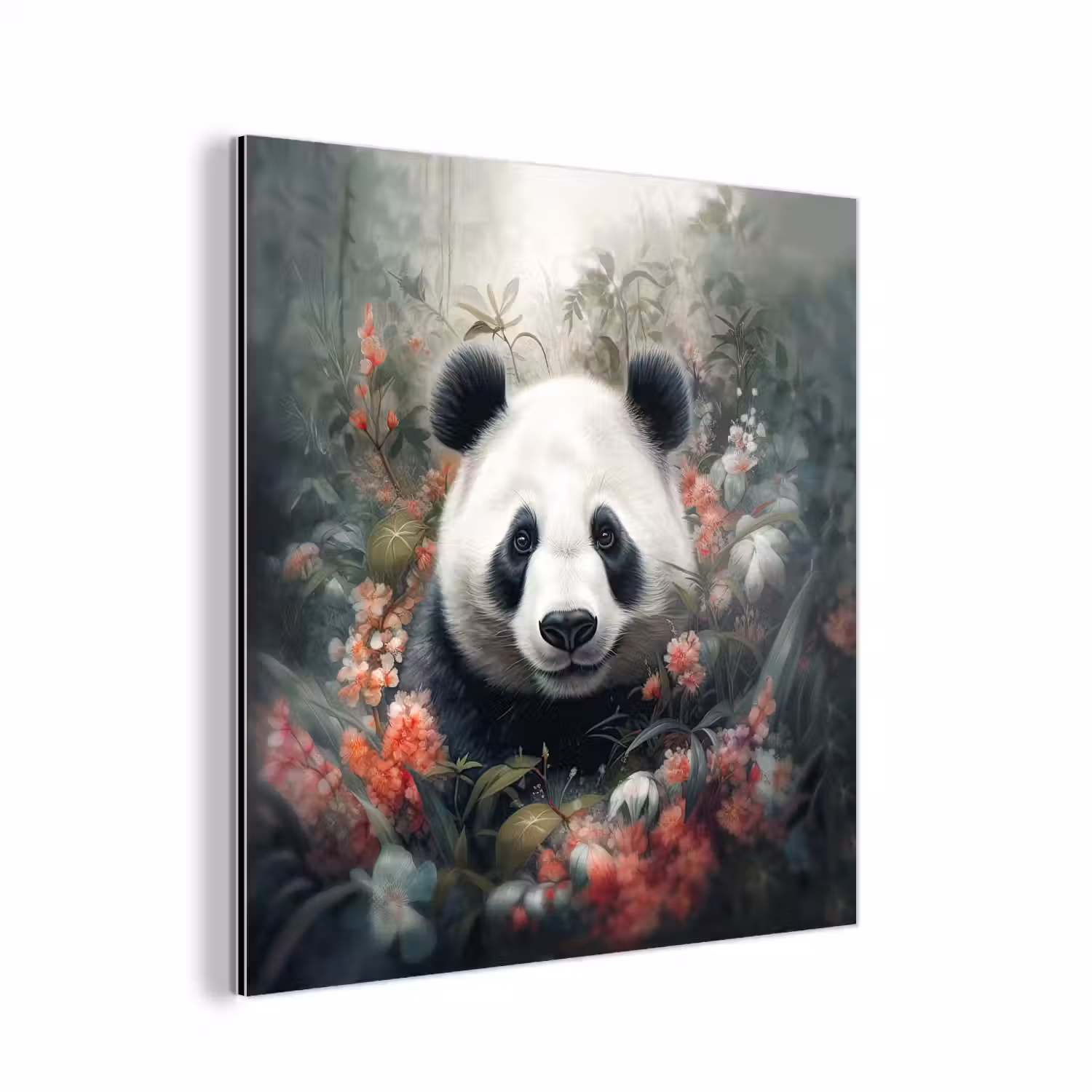 Panda - Wilde dieren - Bloemen - Natuur aluminium wit klein -3d