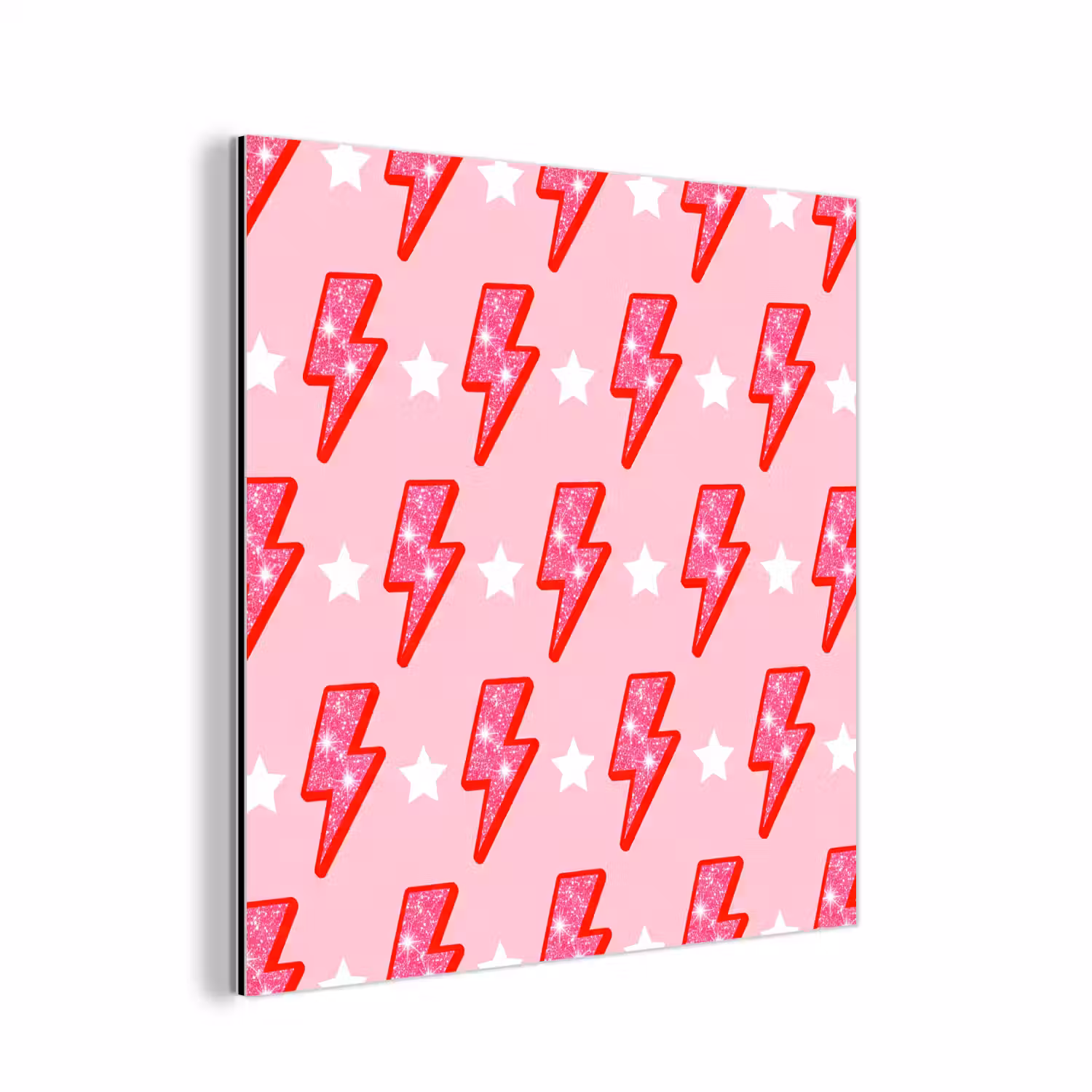 Patroon - Bliksem - Ster - Glitter - Roze aluminium wit klein -3d
