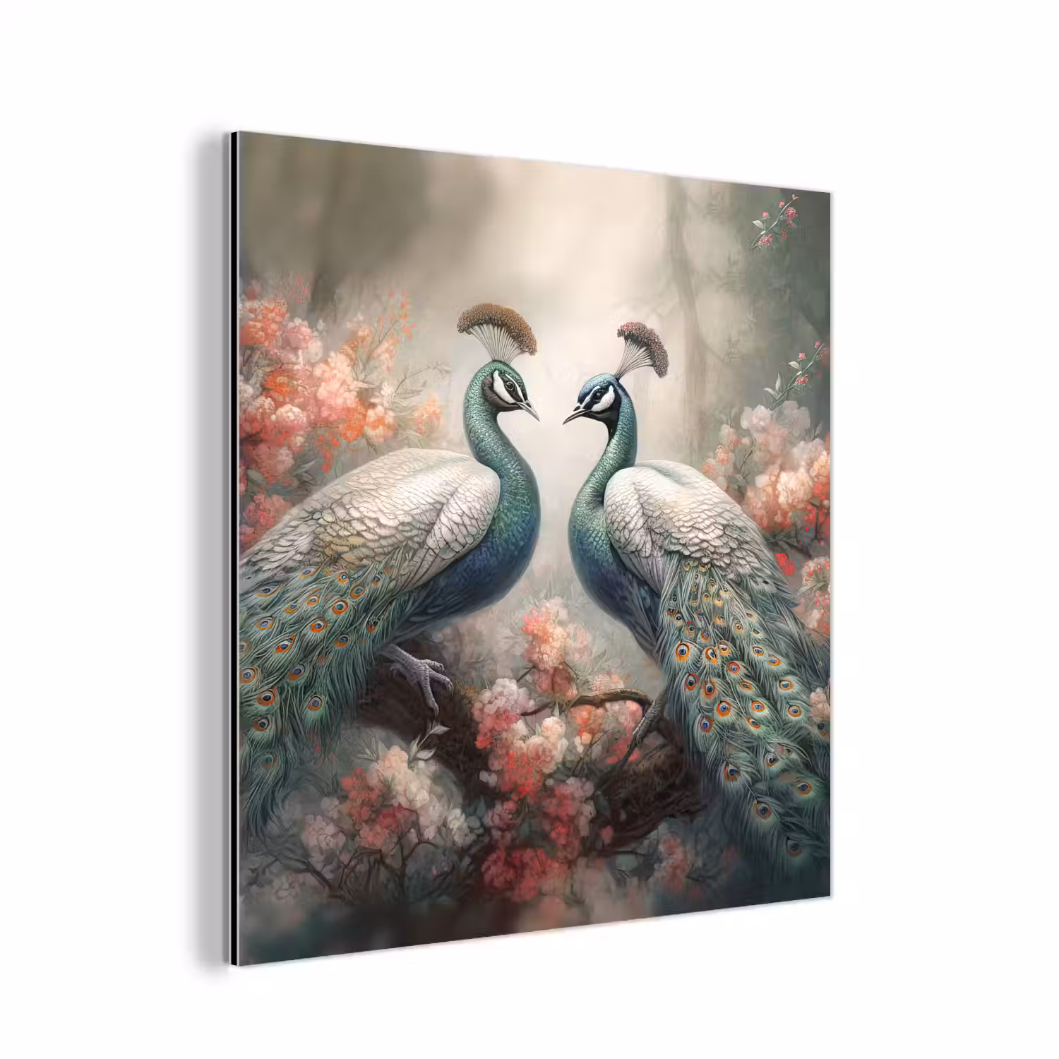Pauwen - Pauwenveren - Vogels - Bloemen - Natuur aluminium wit klein -3d
