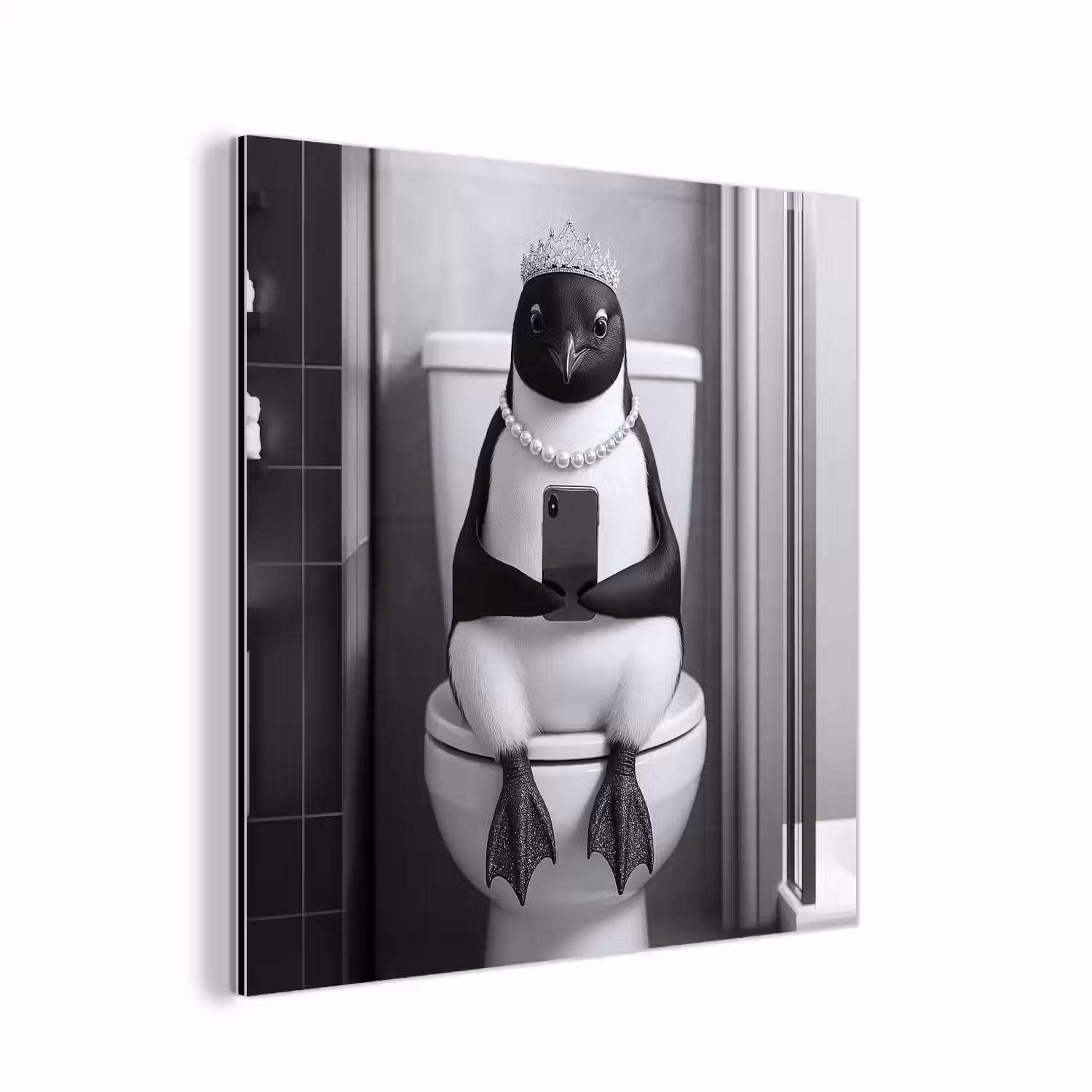 Pinguïn - Telefoon - Toilet - Zwart - Wit aluminium wit klein -3d