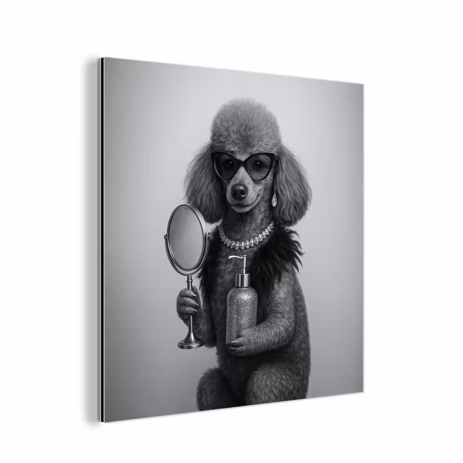 Poedel - Spiegel - Zwart - Wit aluminium wit klein -3d
