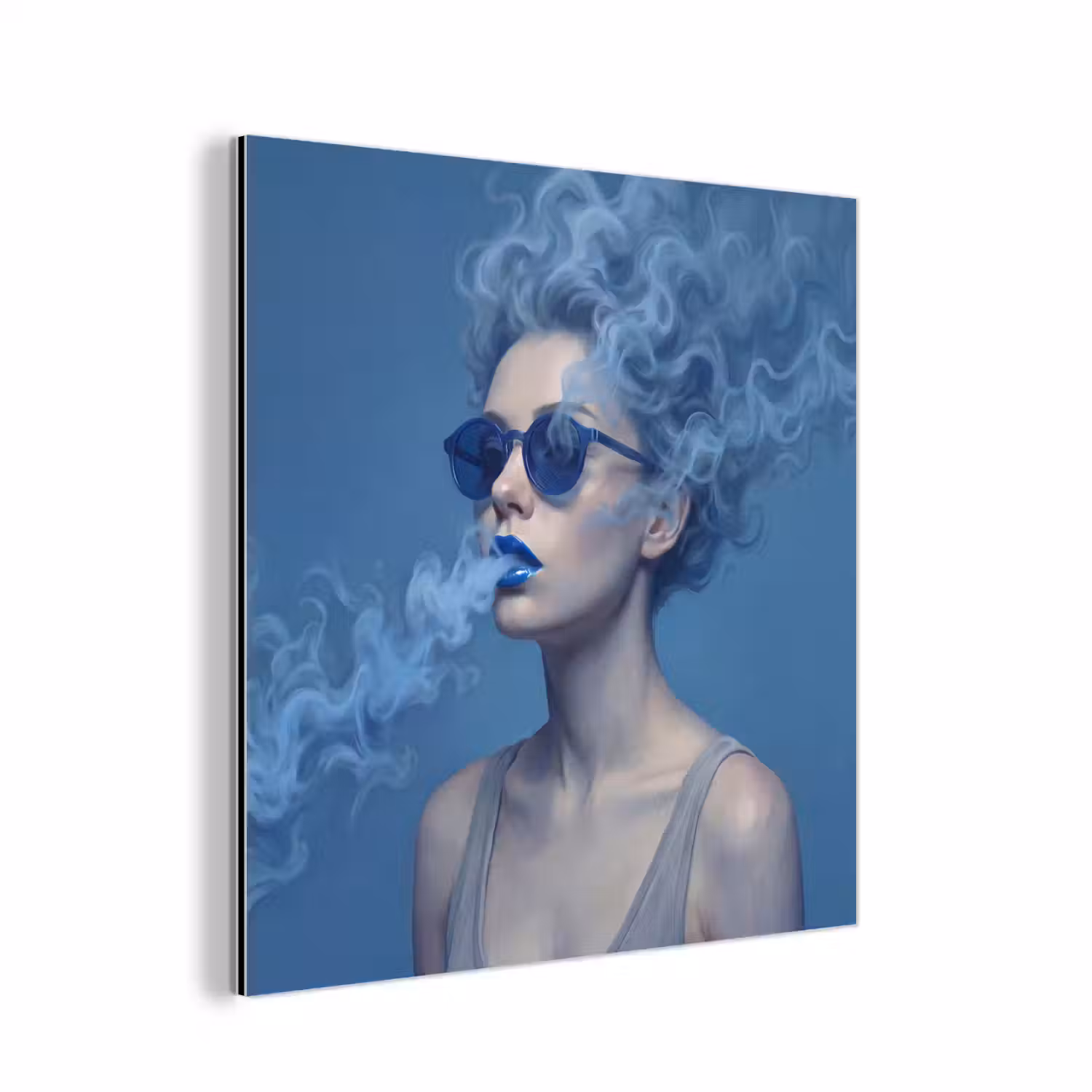 Portret - Zonnebril - Rook - Abstract - Blauw aluminium wit klein -3d