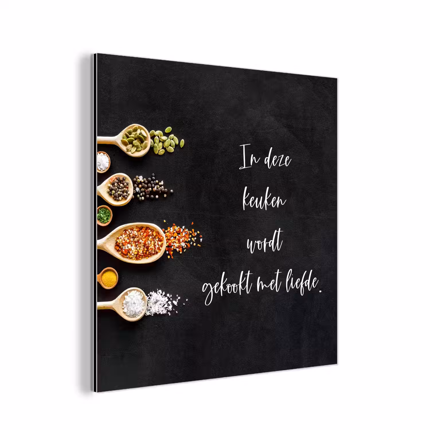 Quotes - Keuken - Spreuken - In deze keuken wordt gekookt met liefde - Liefde aluminium wit klein -3d