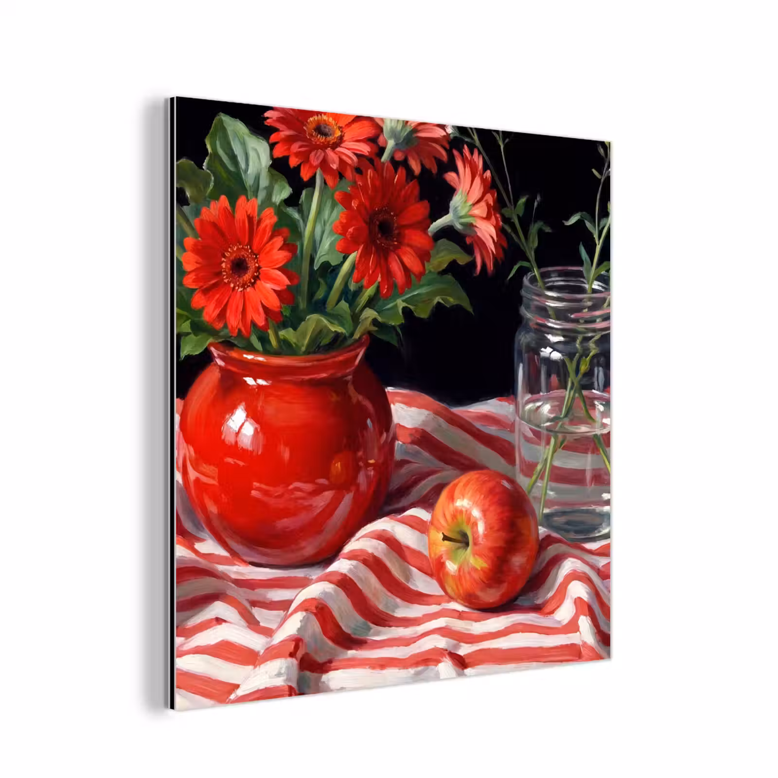 Aluminium schilderij - Rode bloemen - Vaas - Rode bloemen - Vaas aluminium wit klein