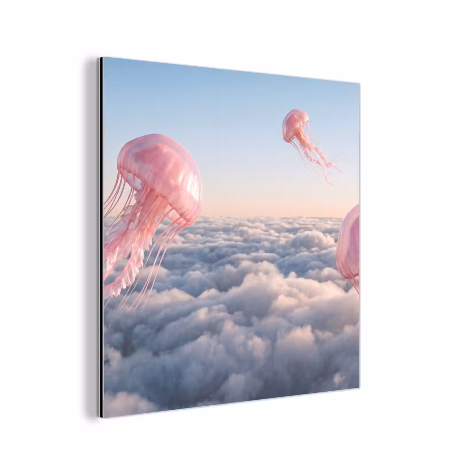 Aluminium schilderij - Roze dier - Wolken - Roze dier - Wolken aluminium wit klein