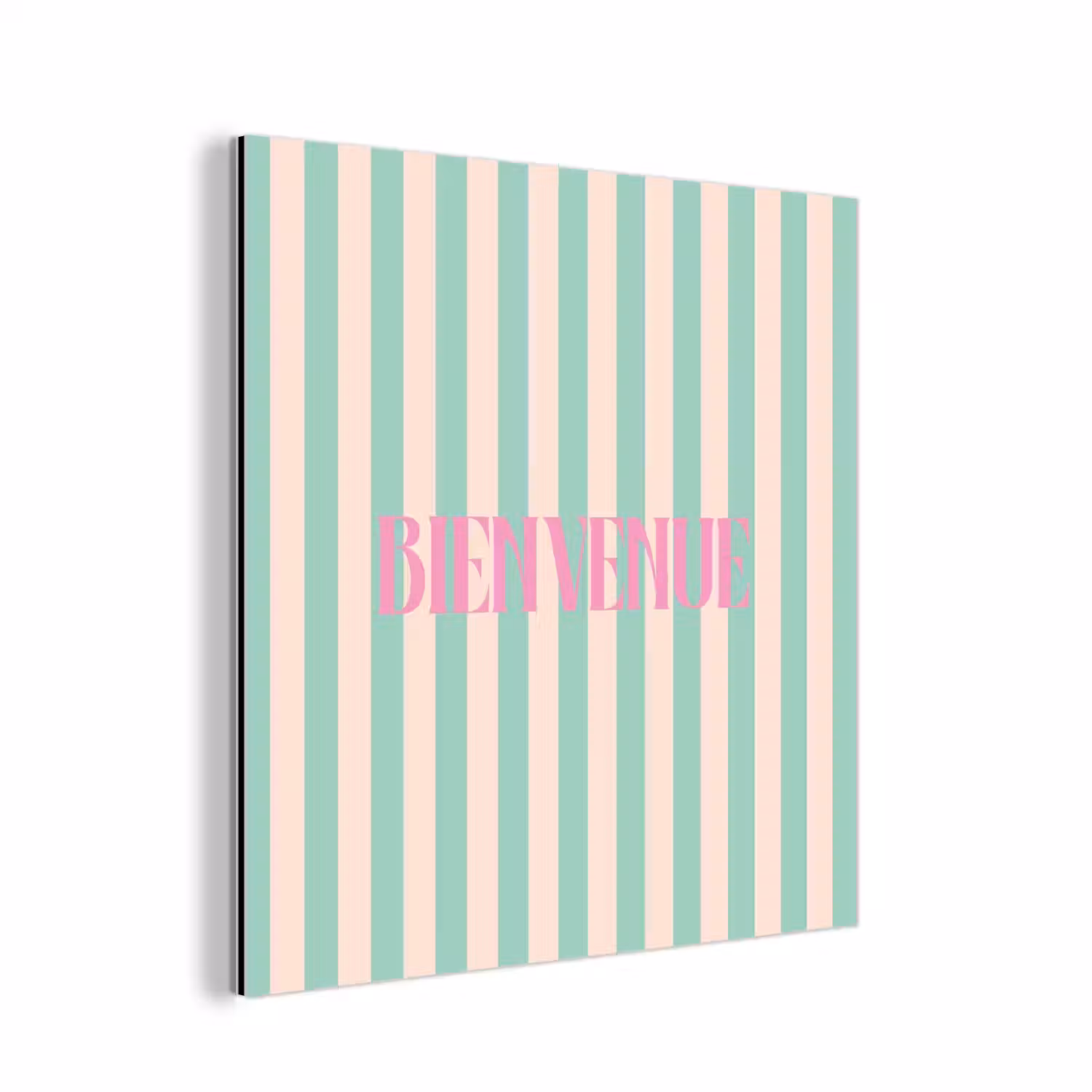 Roze - Groen - Strepen - Bienvenue aluminium wit klein -3d