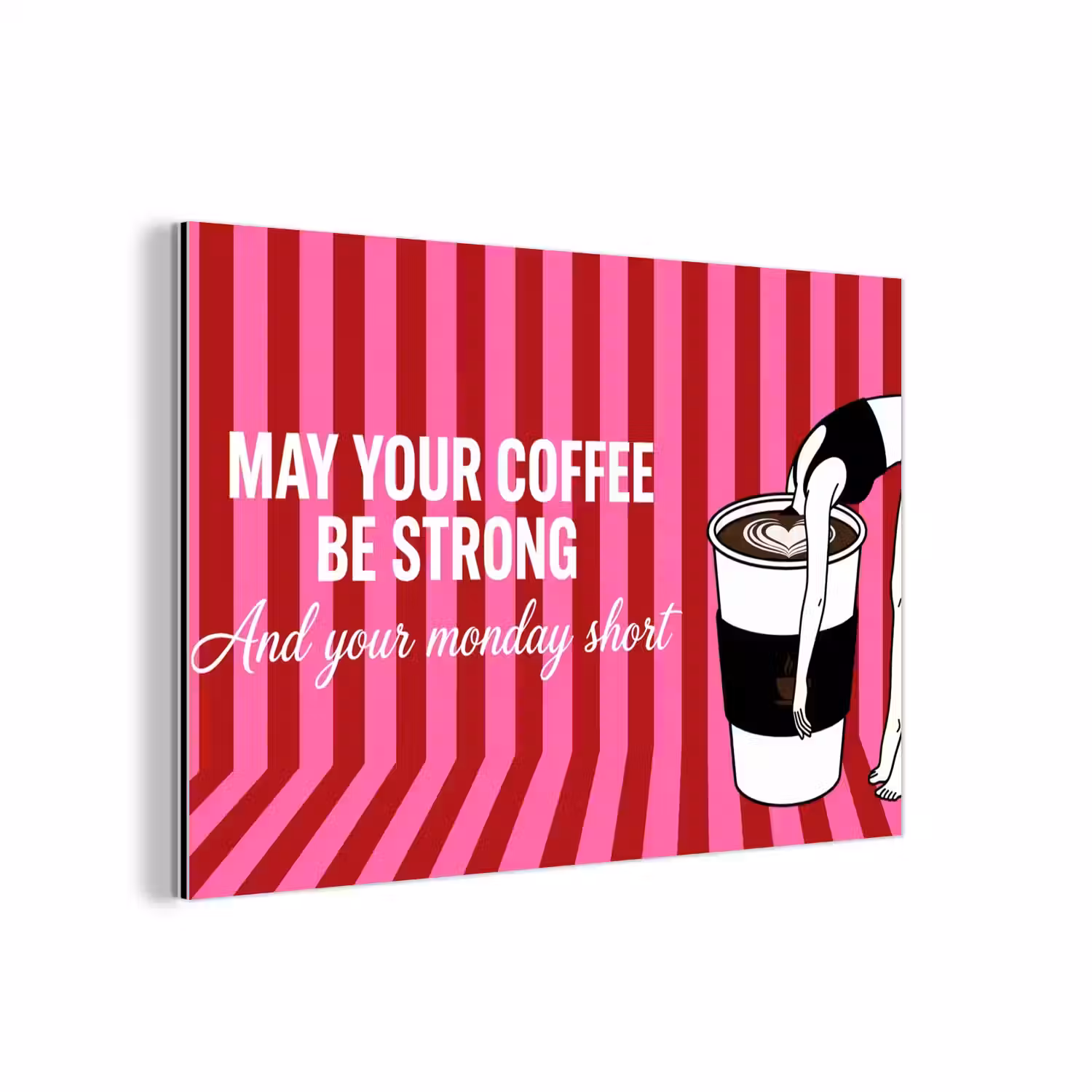 Roze - Strepen - Koffie - Maandag aluminium wit klein -3d