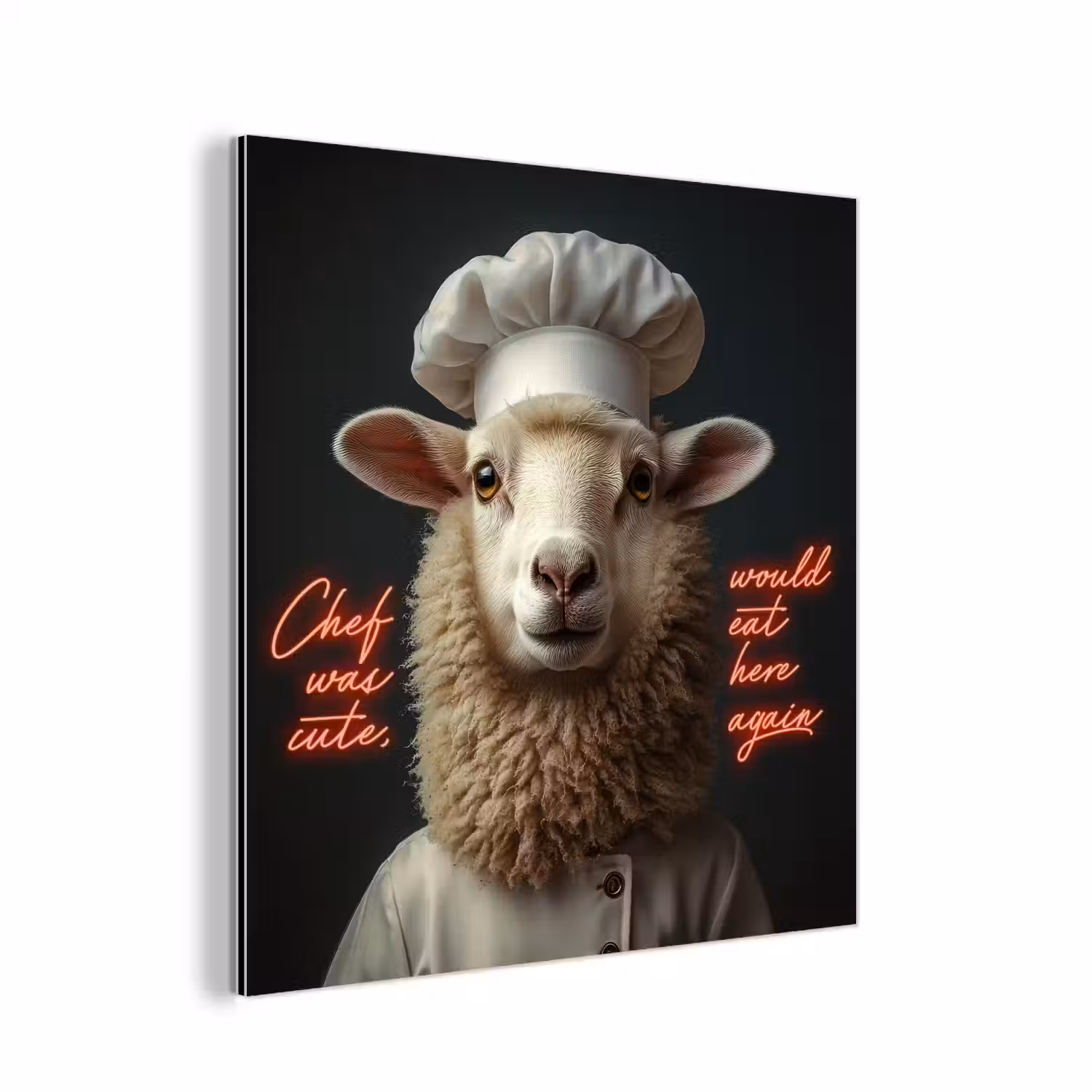 Schaap - Kokskleding - Neon - Quote aluminium wit klein -3d