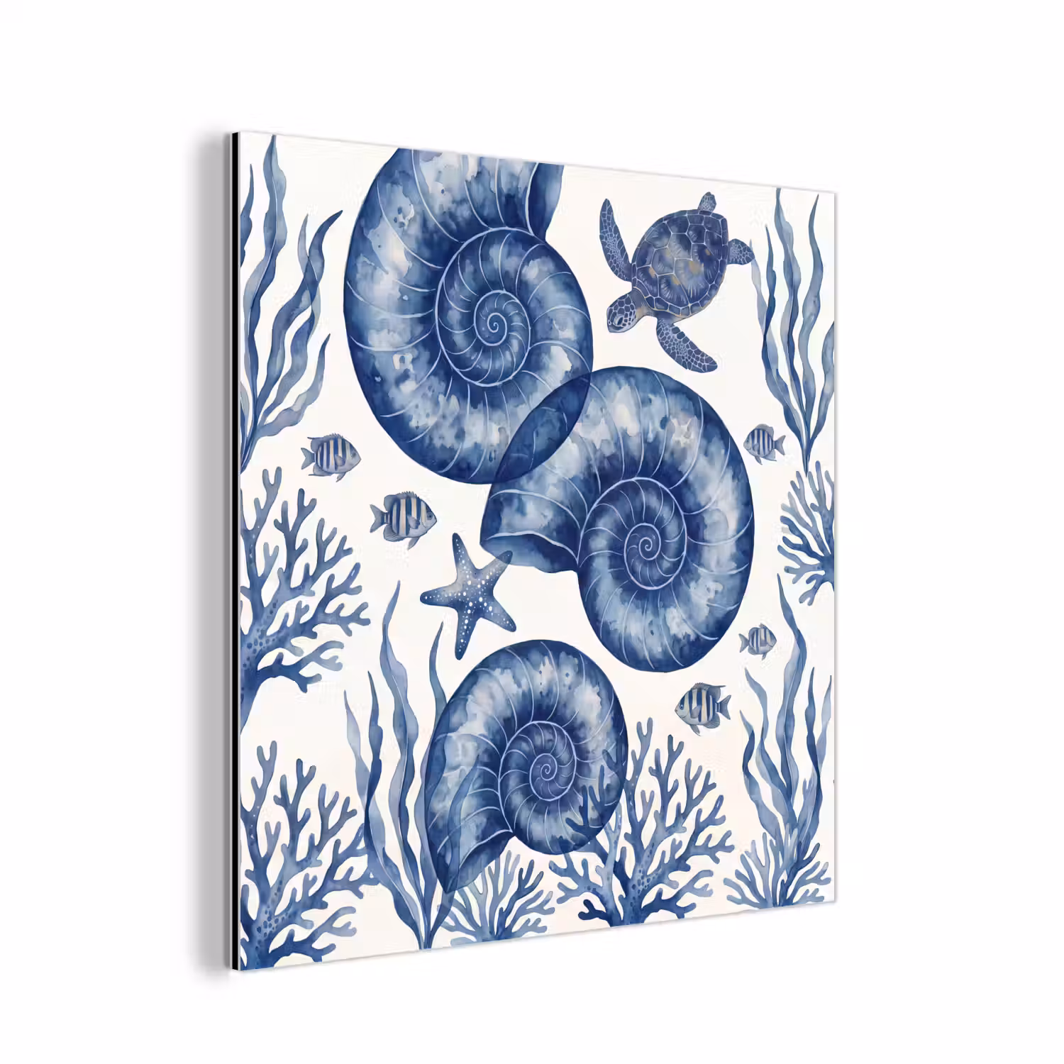 Schelp - Spiraal - Zeeleven - Aquarel - Blauw aluminium wit klein -3d