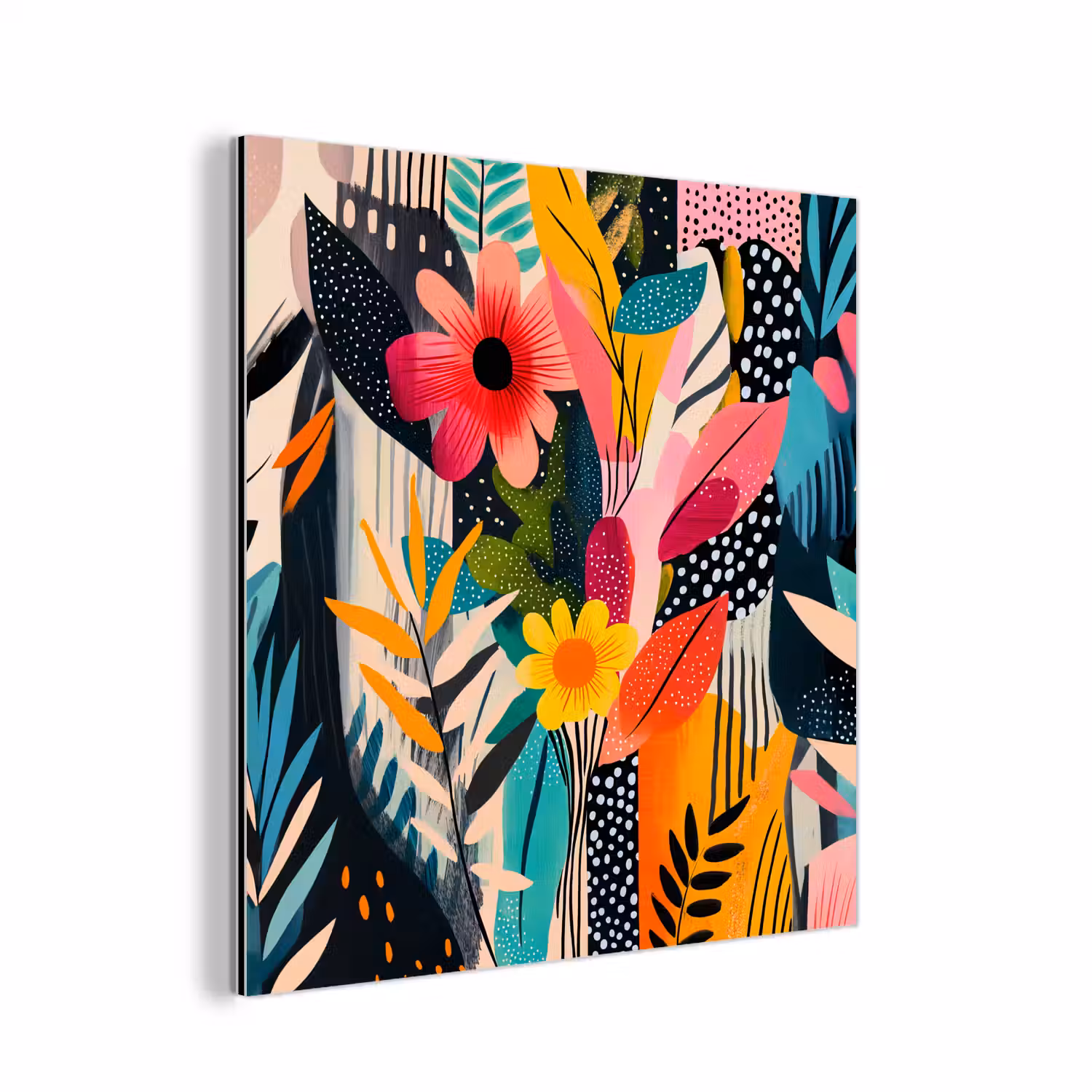 Schilderij - Abstract - Bloemen - Roze aluminium wit klein -3d
