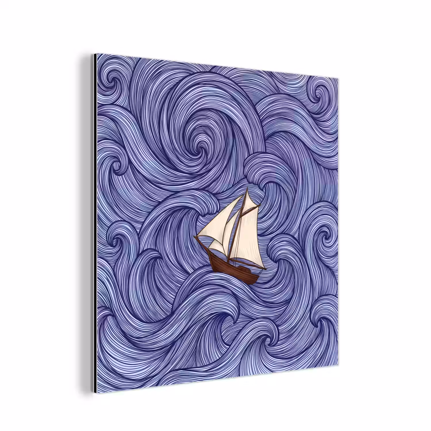 Schip - Golven - Zee - Illustratie - Blauw aluminium wit klein -3d