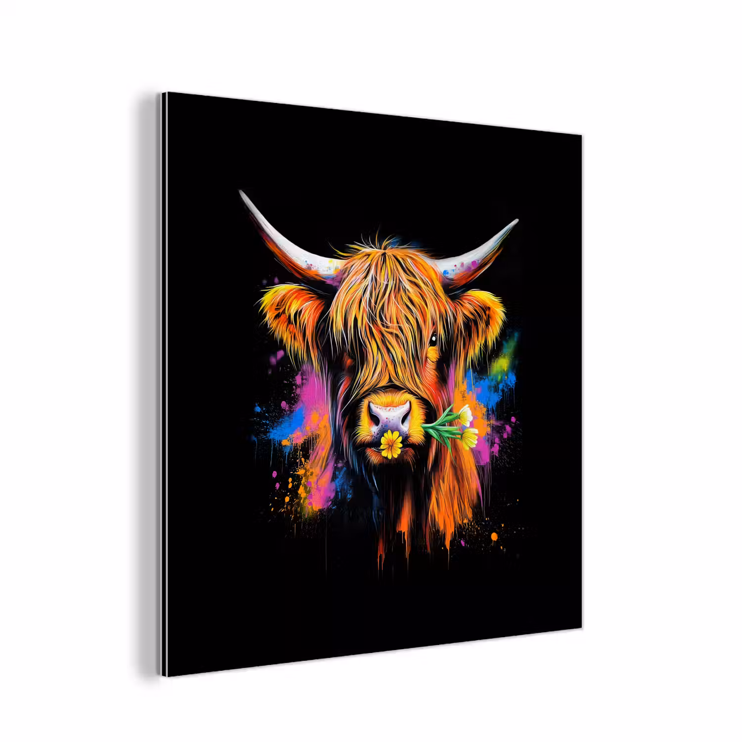 Schotse Hooglander - Graffiti - Kleurrijk - Bloem - Dieren aluminium wit klein -3d