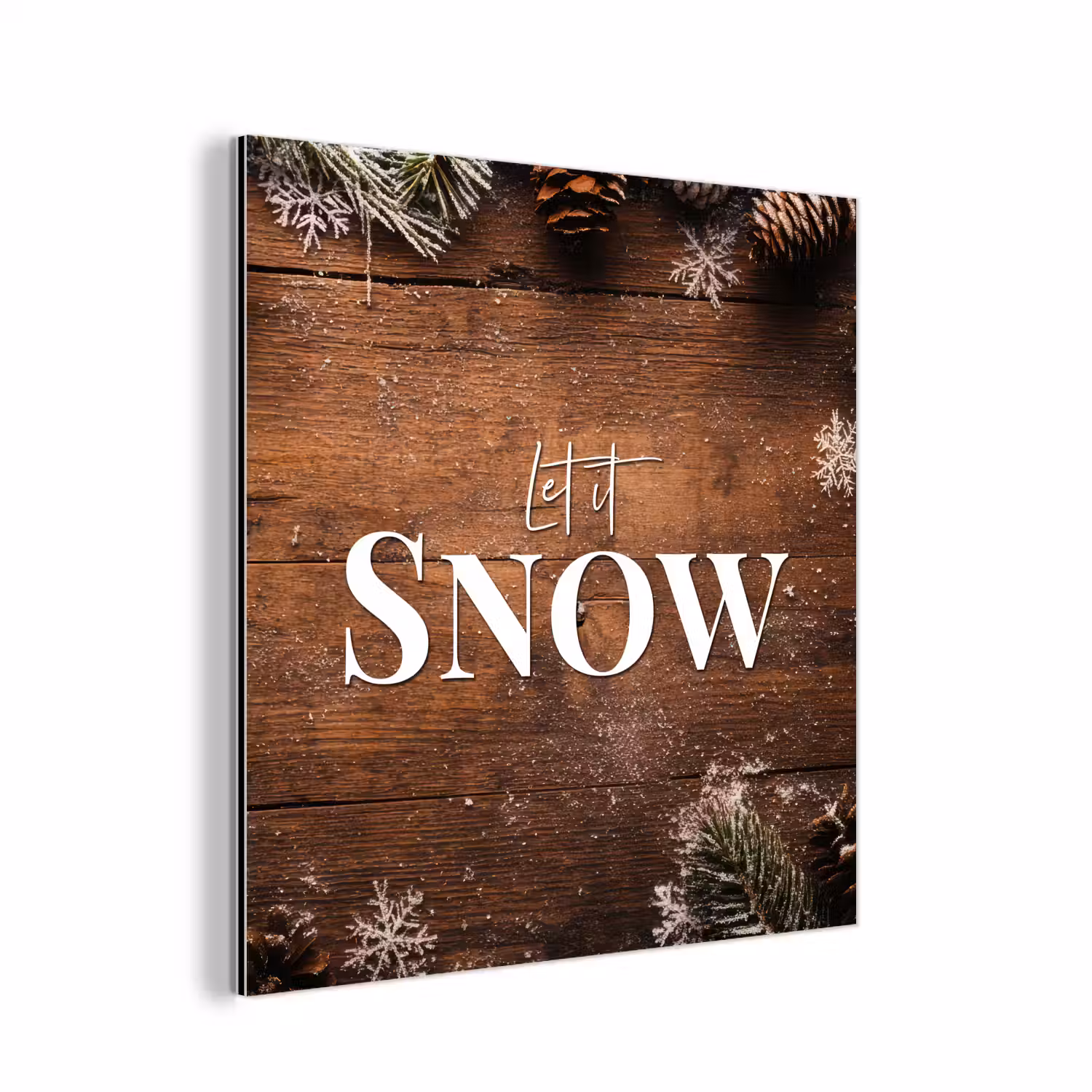 Sneeuw - Houtlook - Quote - Let it snow aluminium wit klein -3d