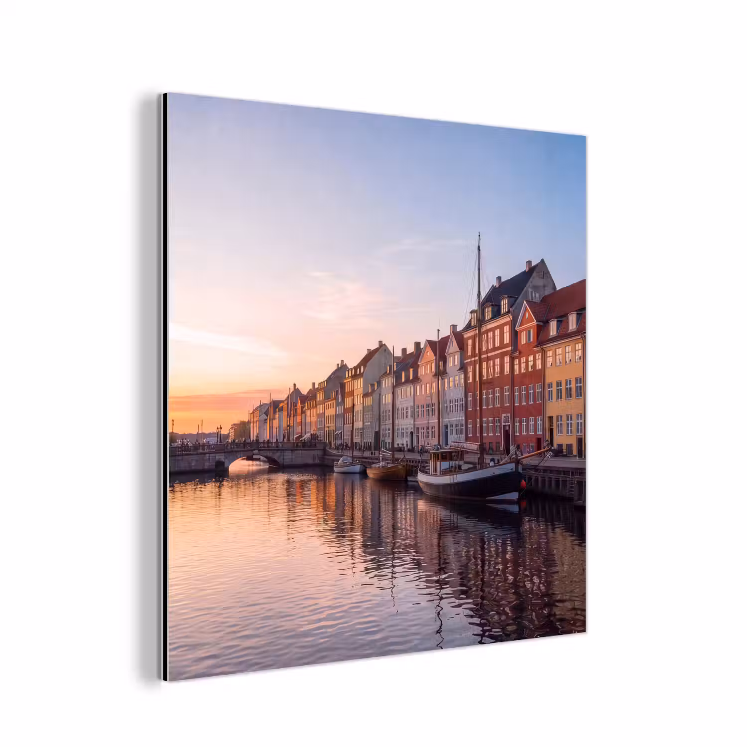 Stad - Gracht - Zonsondergang - Klassiek - Kleurrijk aluminium wit klein -3d