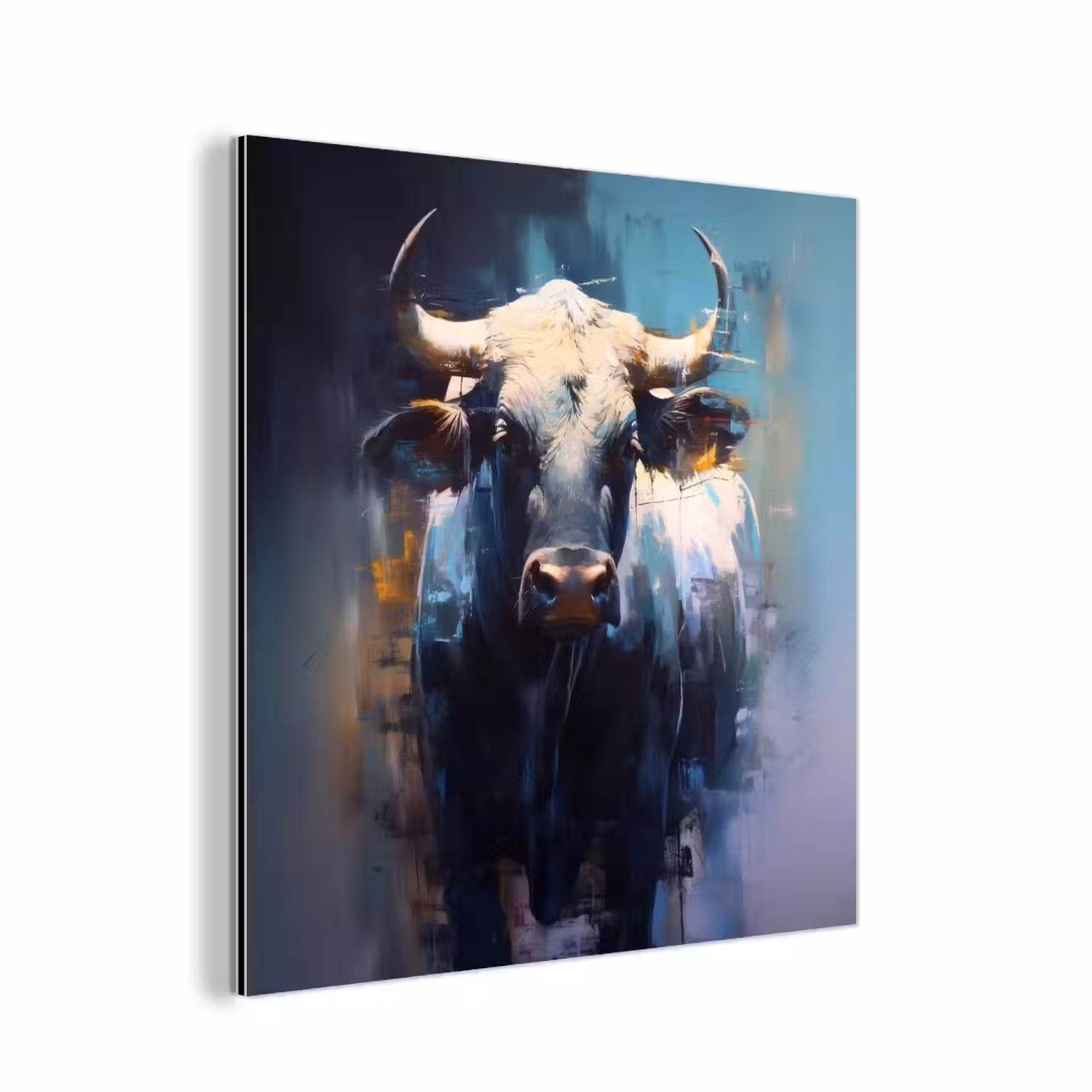 Stier - Zwart - Abstract - Horens aluminium wit klein -3d