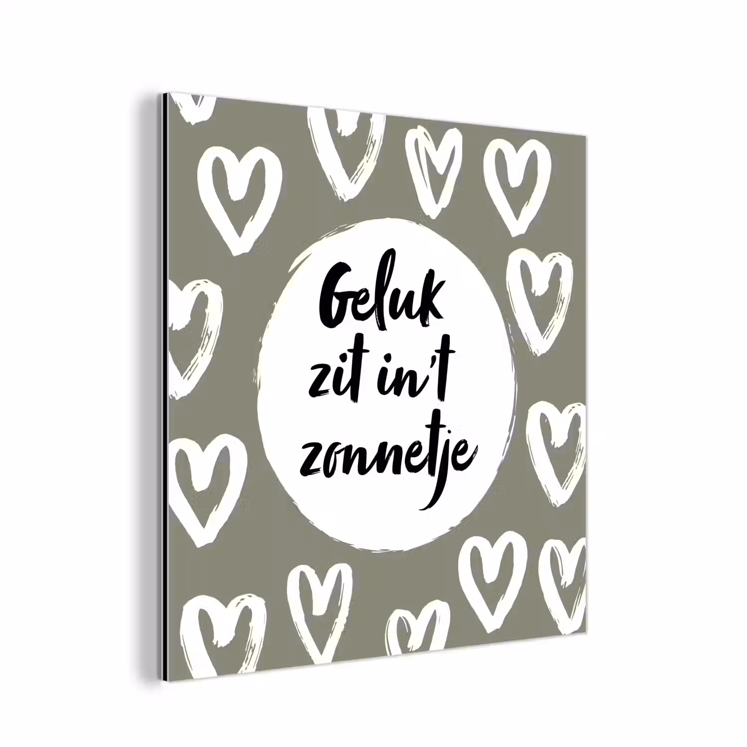 Tekst - geluk zit in 't zonnetje - Quotes - Geluk - Zon aluminium wit klein -3d