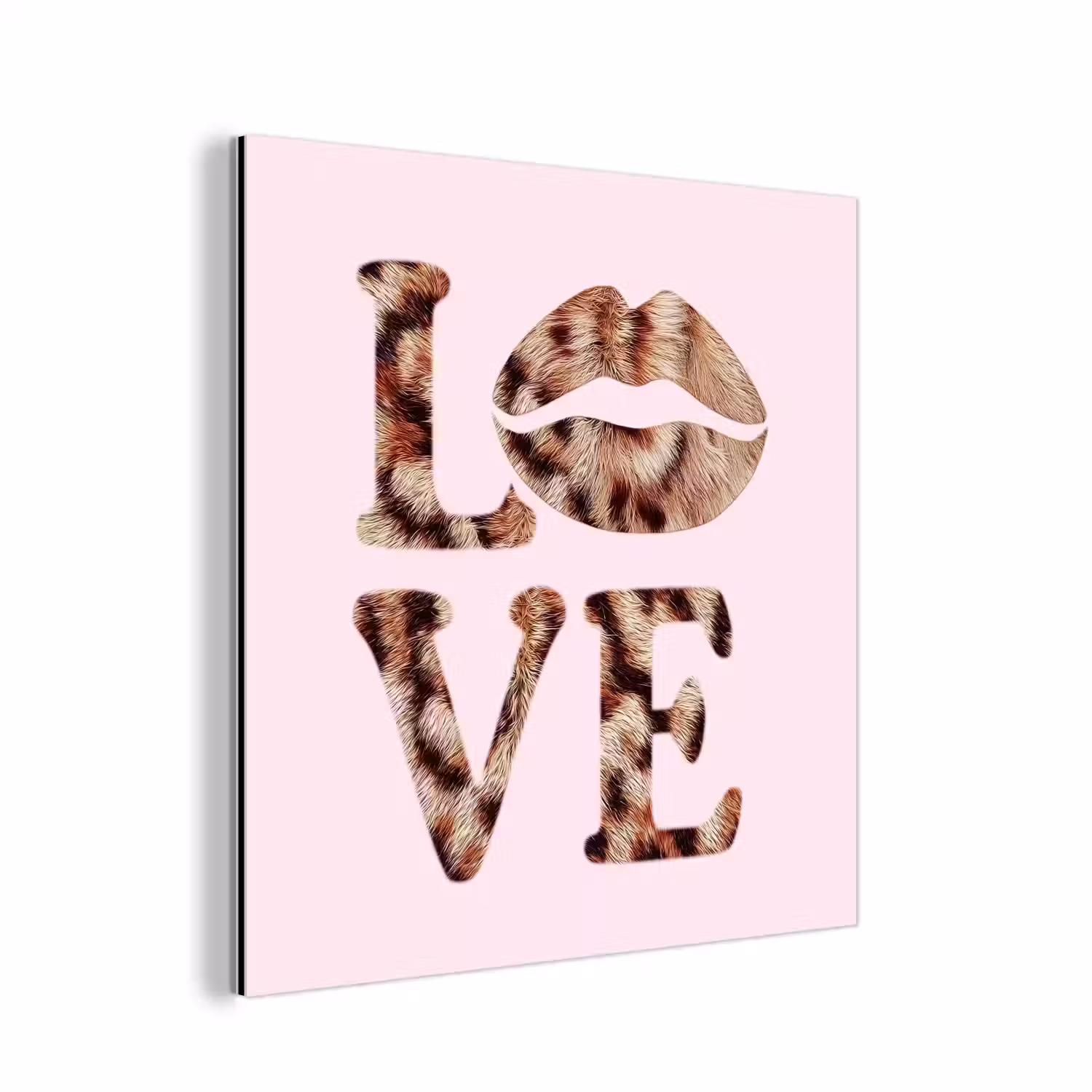 Tekst - Love - Pantervacht - Lichtroze aluminium wit klein -3d