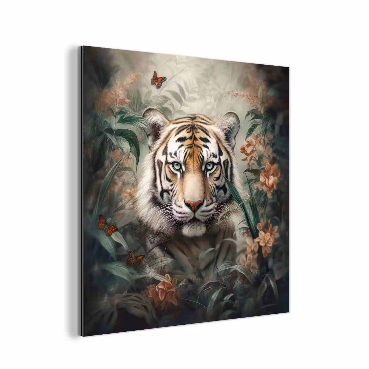 Tijger - Vlinders - Dieren - Jungle - Bloemen aluminium wit klein -3d