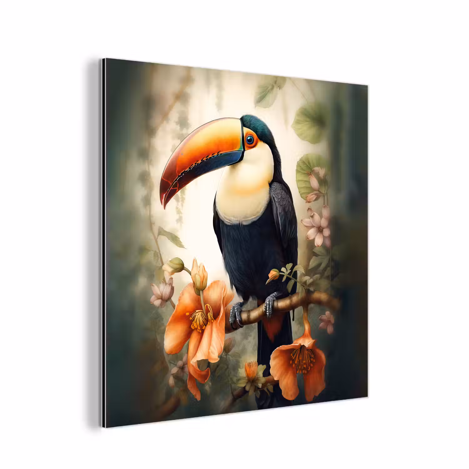 Toekan - Vogel - Bloemen - Planten aluminium wit klein -3d