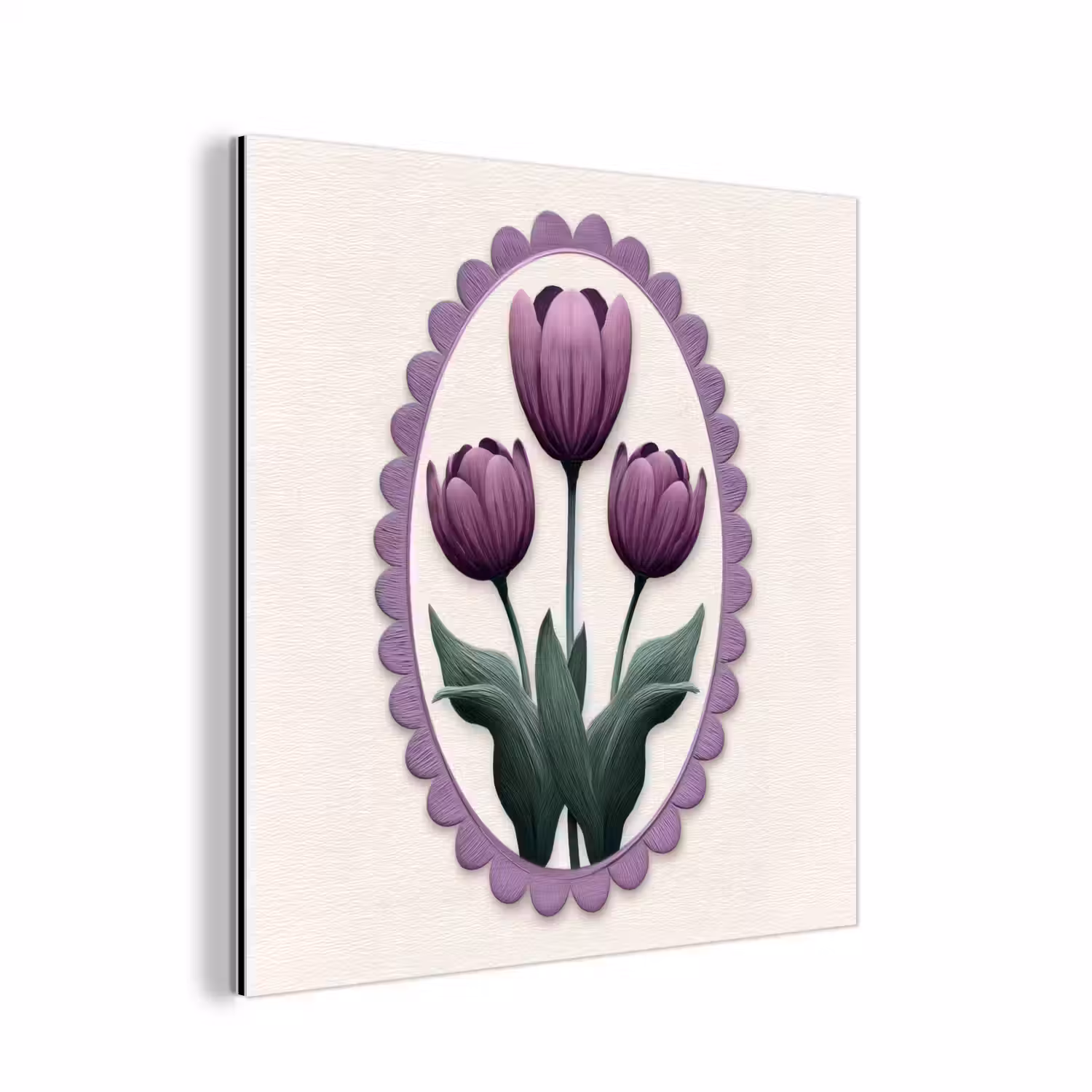 Tulpen - Paars - Lijst - Bladeren aluminium wit klein -3d