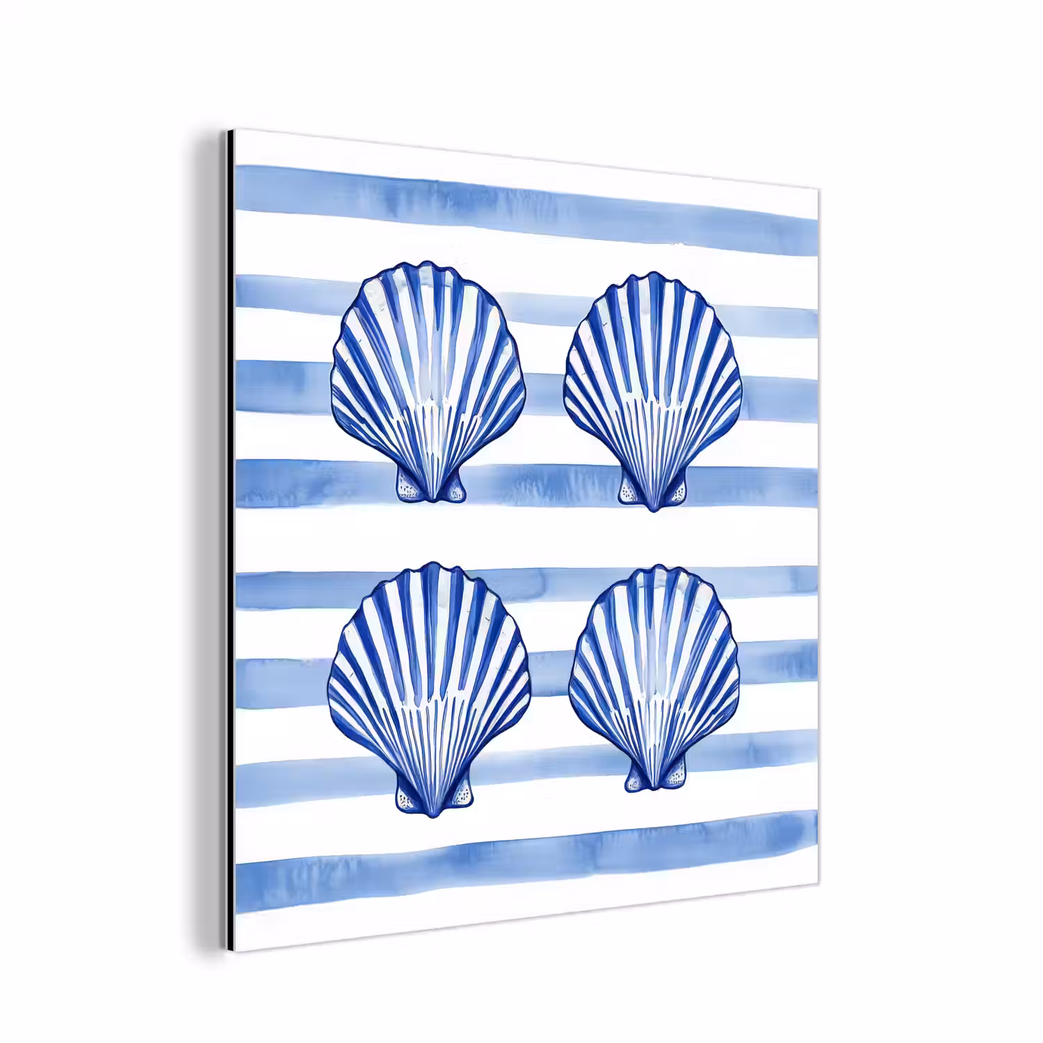 Vier schelpen - Blauw - Wit - Strepen aluminium wit klein -3d