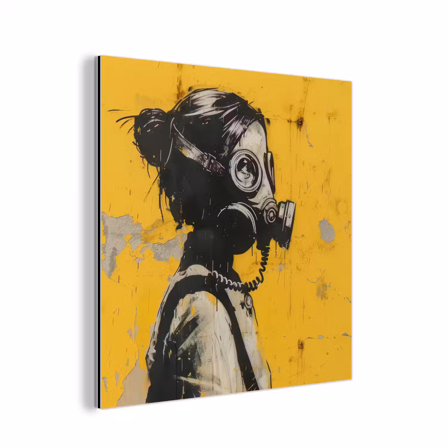Vintage - Street art - Meisje - Masker - Geel - Banksy aluminium wit klein -3d
