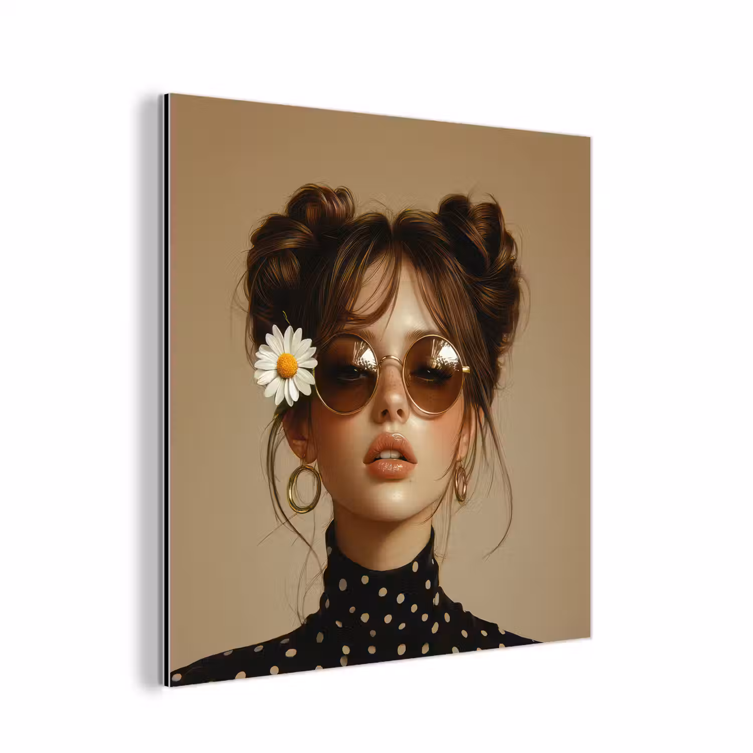 Vrouw - Beige - Bloem - Modern - Portret aluminium wit klein -3d